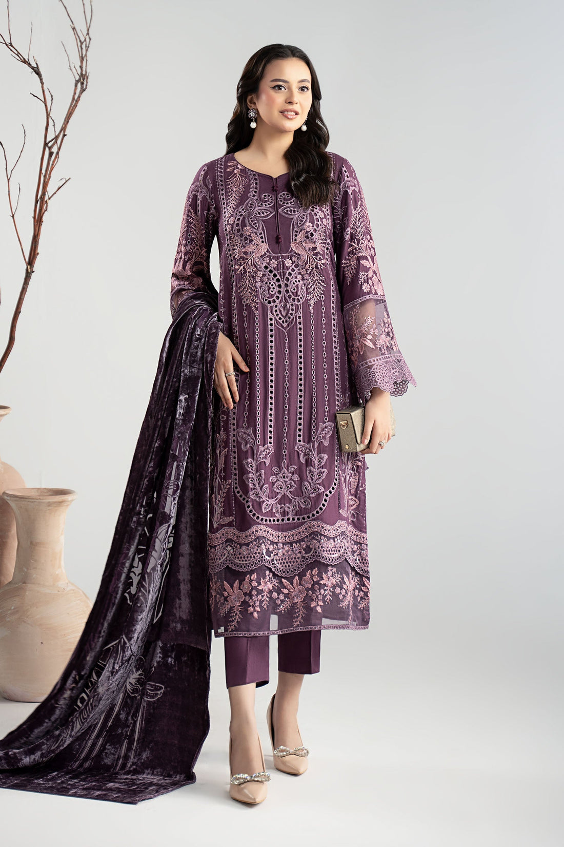 Maria B | Pre Fall Dresses | 3 Piece Embroidered Linen Suit ZD - Official Maria B stockist in UK - Sakeena London