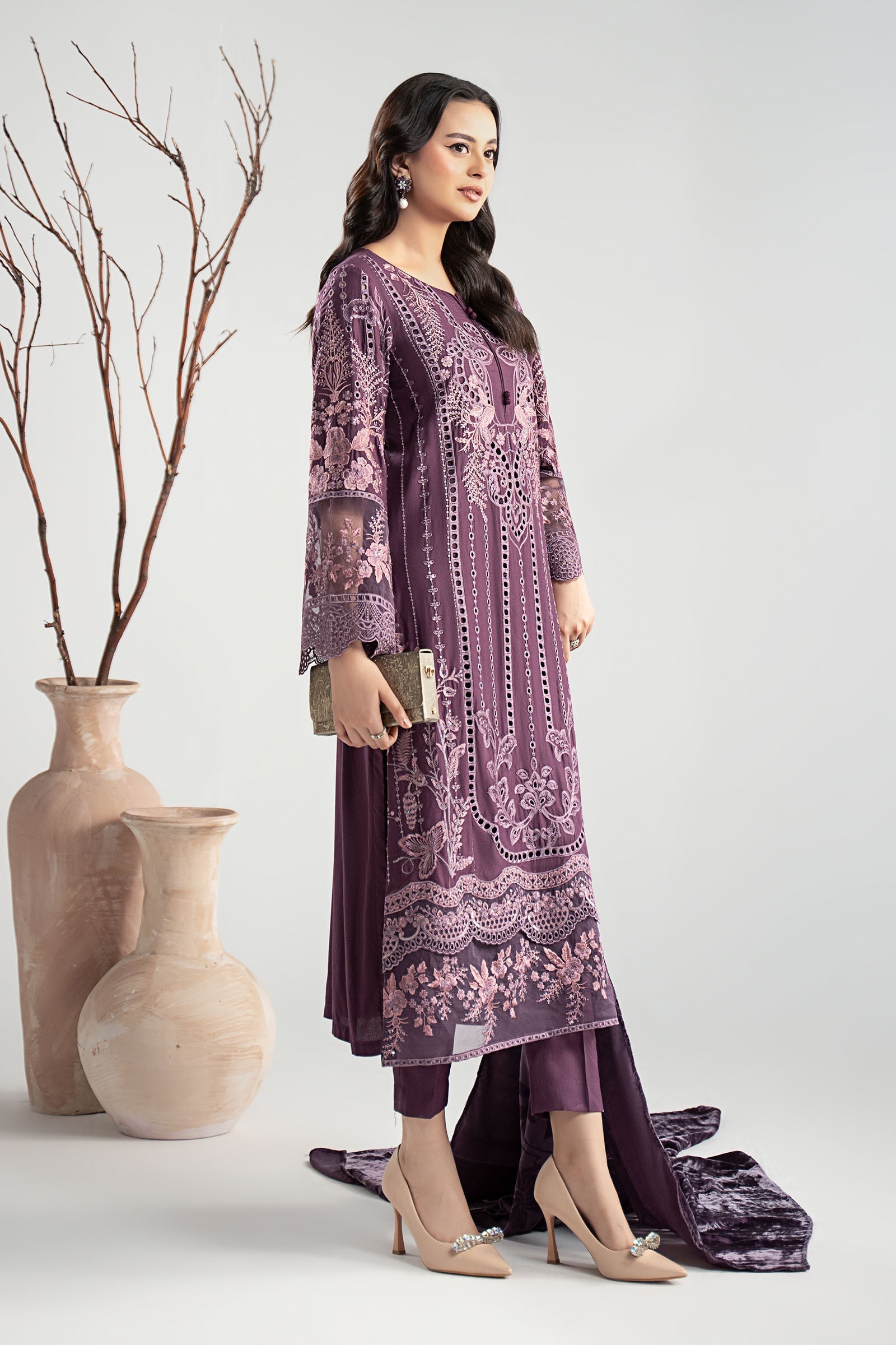 Maria B | Luxury Winter Pret 25 | DW-W25-24-Purple - Official Maria B stockist in UK - Sakeena London