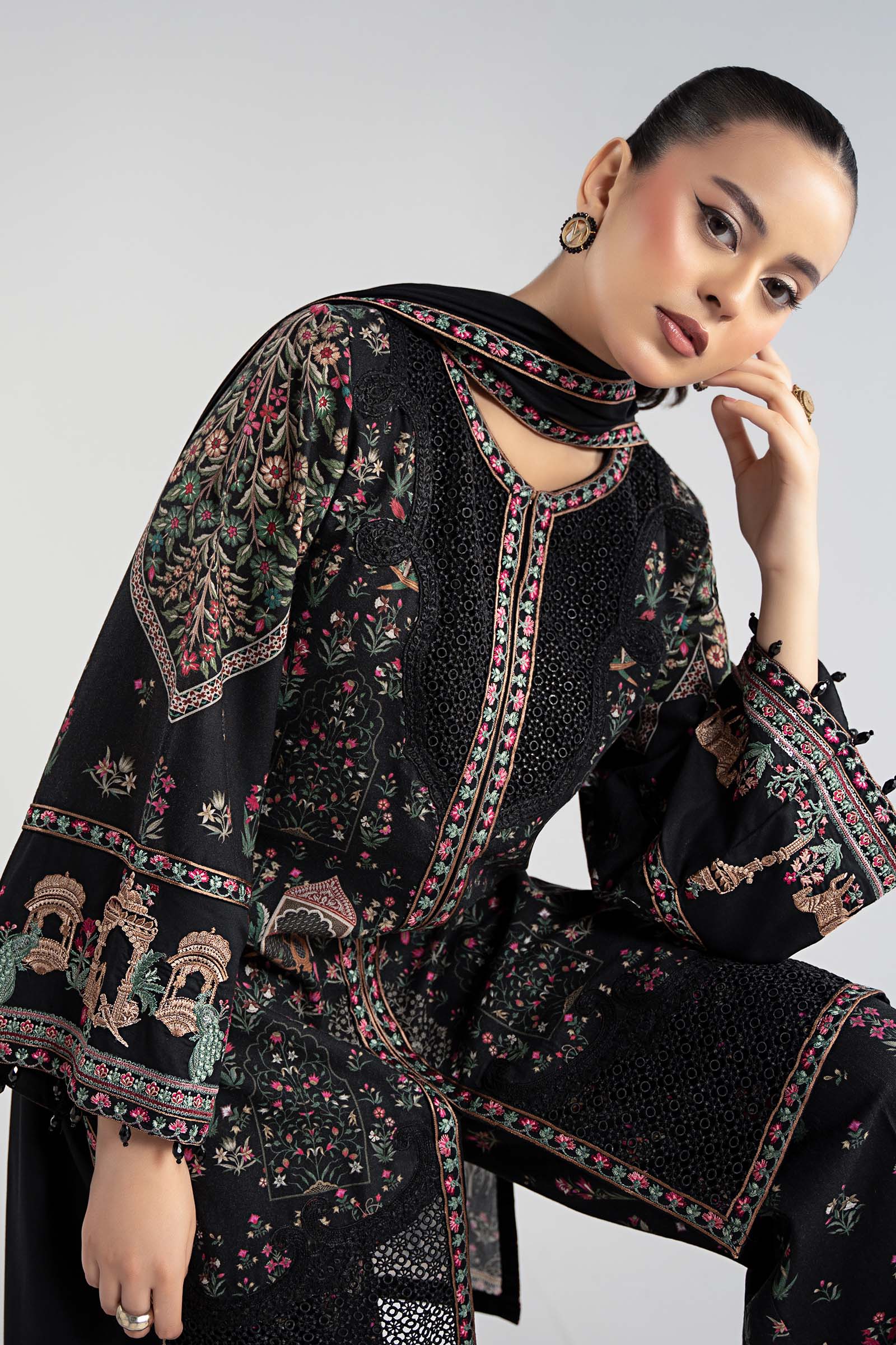 Maria B | Pre Fall Dresses | 3 Piece Embroidered Khaddar Suit ZF - Official Maria B stockist in UK - Sakeena London