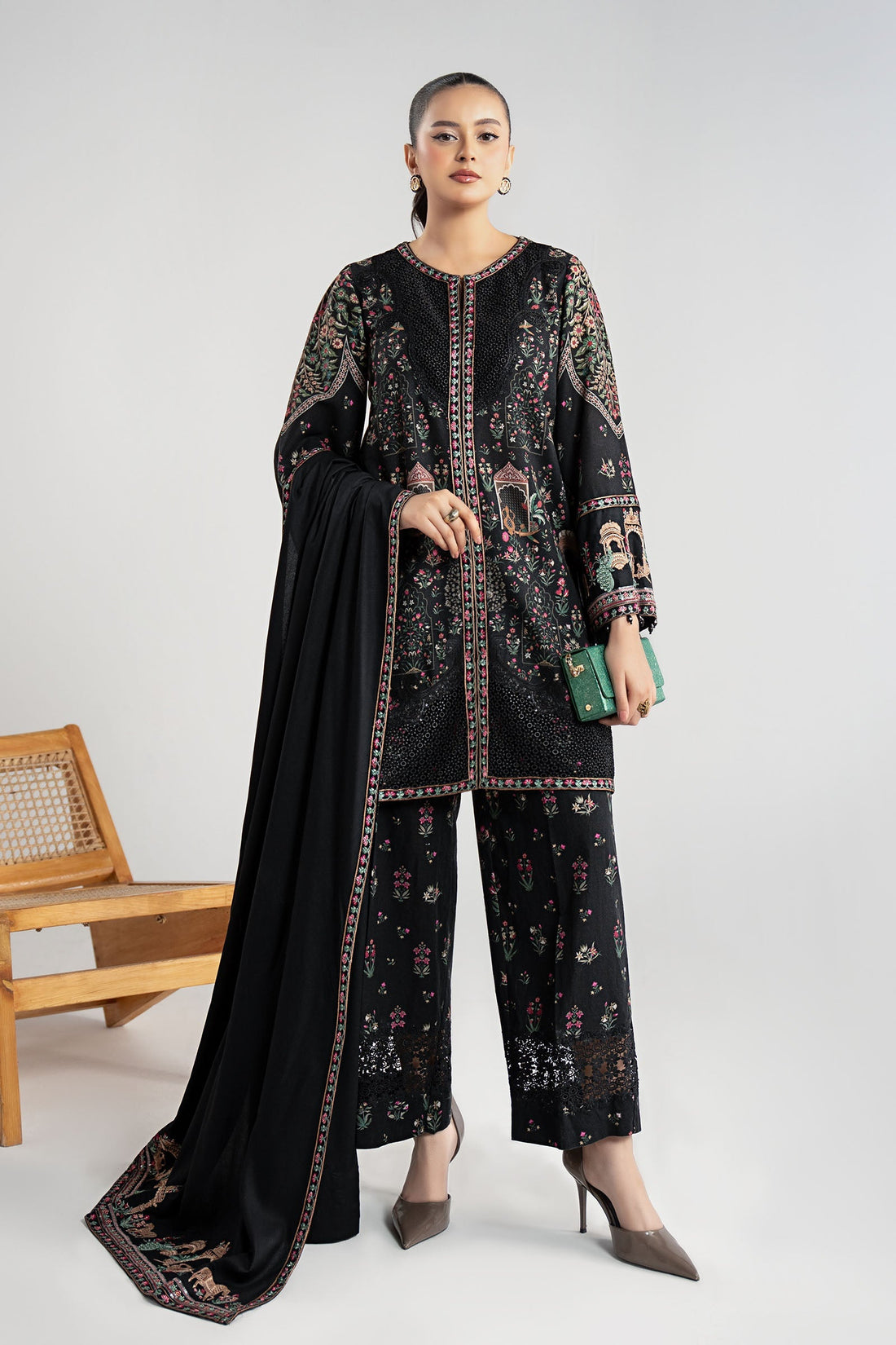 Maria B | Pre Fall Dresses | 3 Piece Embroidered Khaddar Suit ZF - Official Maria B stockist in UK - Sakeena London