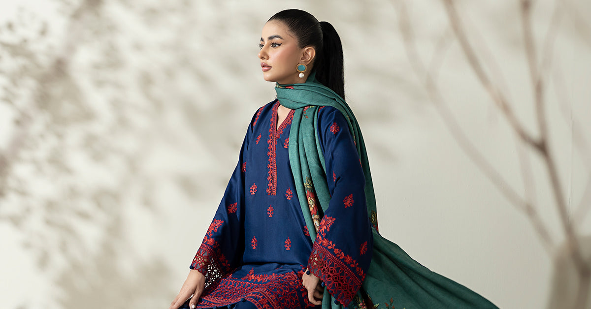 Maria B | Luxury Winter Pret 25 | DW-W25-46-Blue - Official Maria B stockist in UK - Sakeena London
