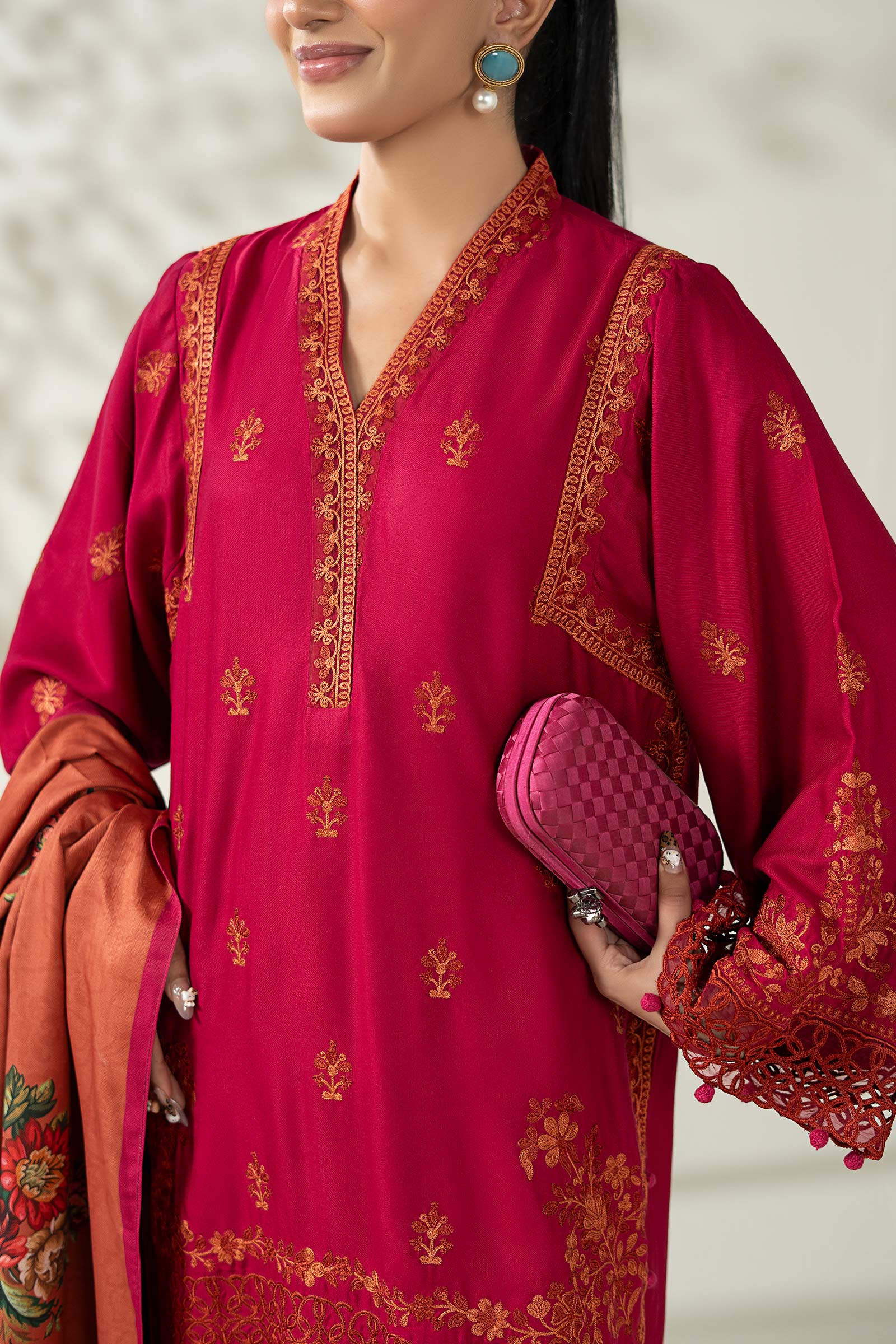 Maria B | Luxury Winter Pret 25 | DW-W25-46-Hot Pink - Official Maria B stockist in UK - Sakeena London