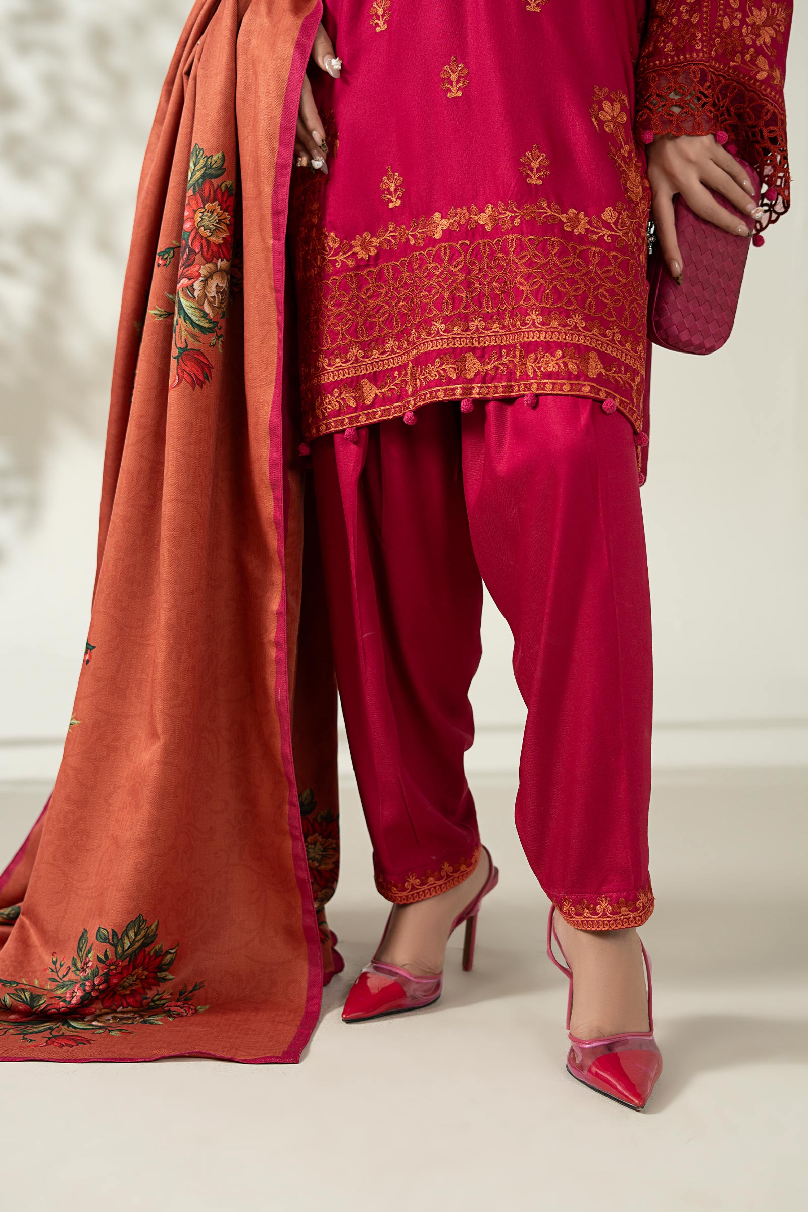 Maria B | Luxury Winter Pret 25 | DW-W25-46-Hot Pink - Official Maria B stockist in UK - Sakeena London