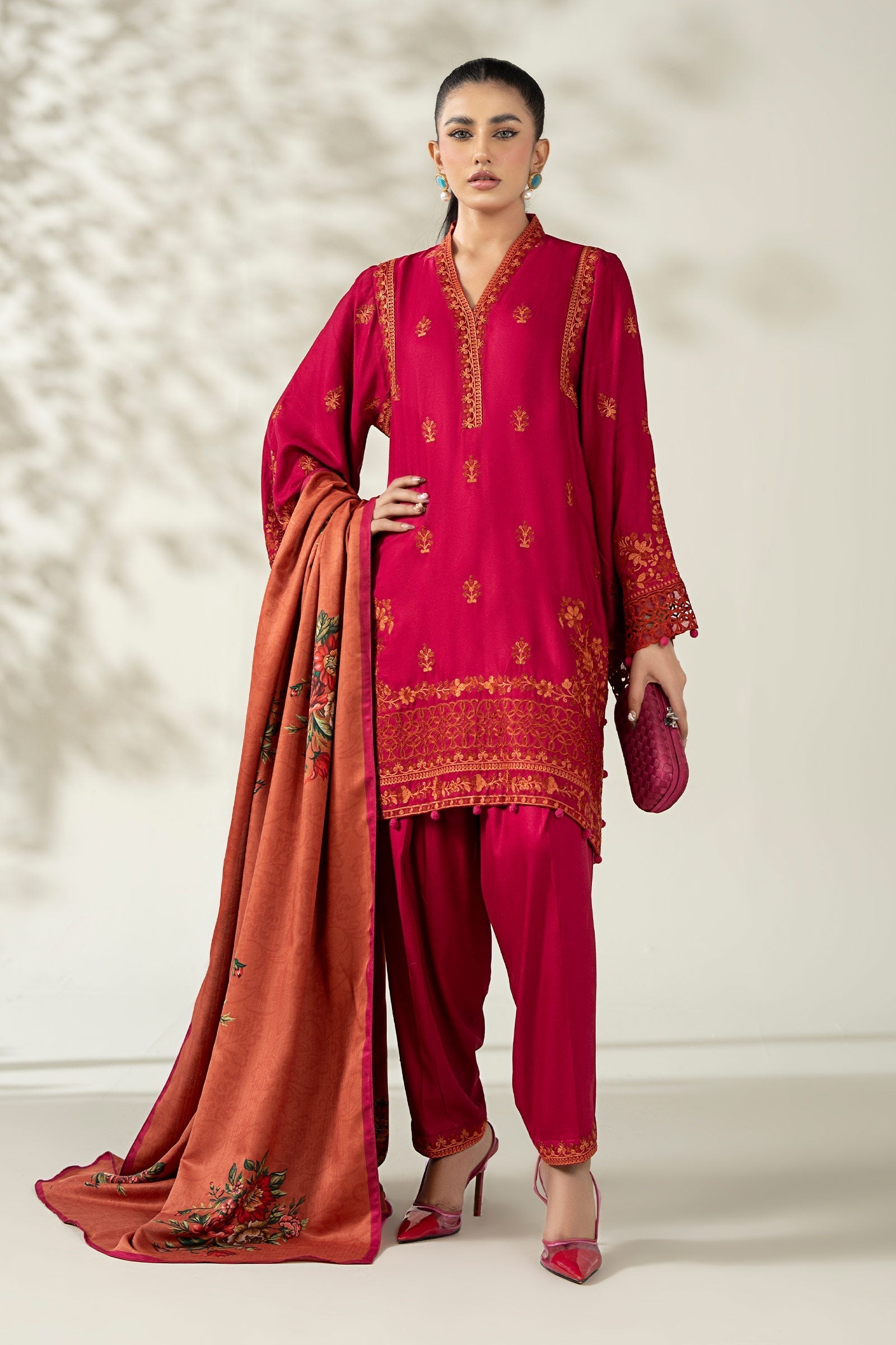 Maria B | Luxury Winter Pret 25 | DW-W25-46-Hot Pink - Official Maria B stockist in UK - Sakeena London