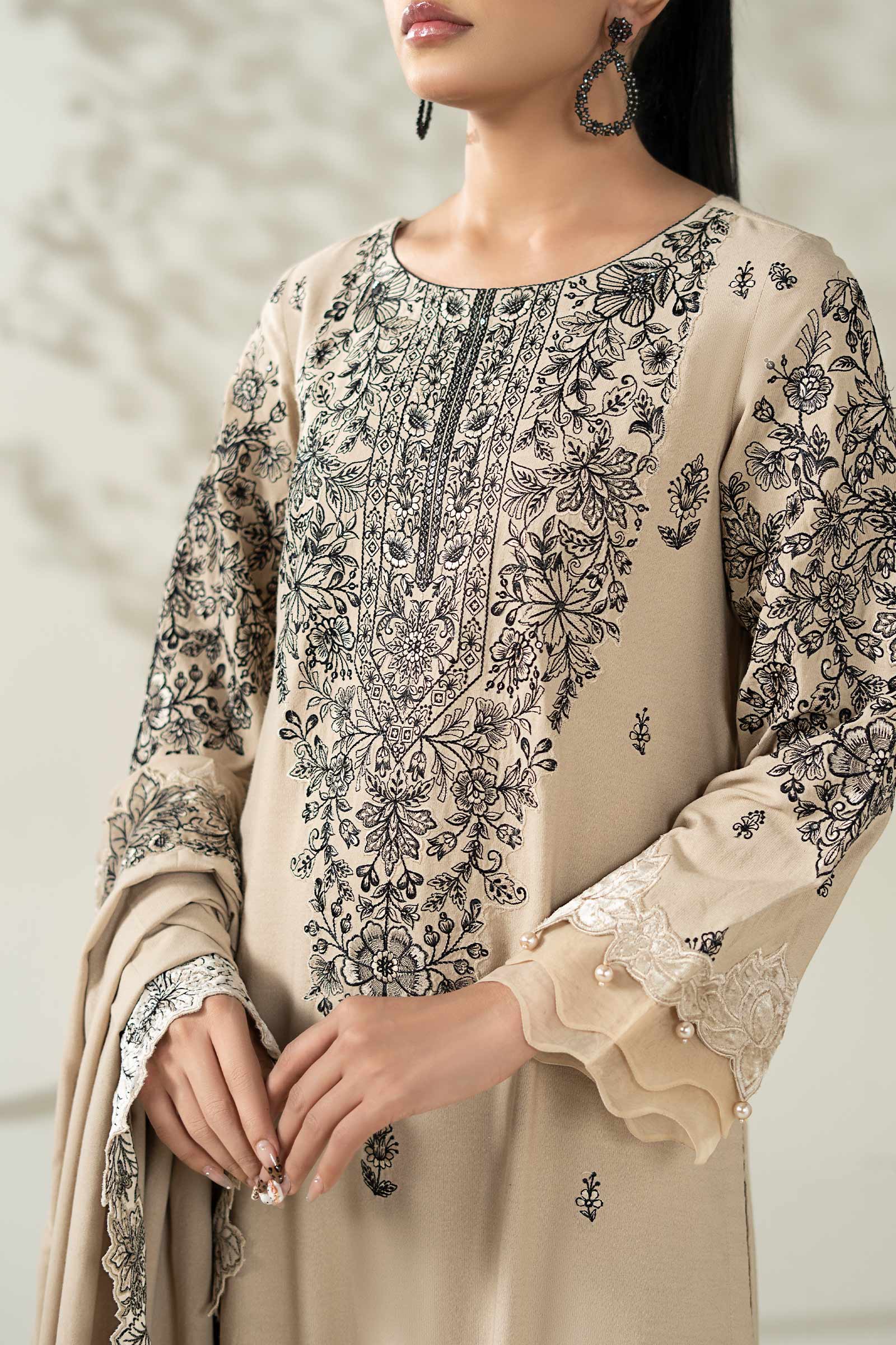 Maria B | Luxury Winter Pret 25 | DW-W25-47-BEIGE - Official Maria B stockist in UK - Sakeena London