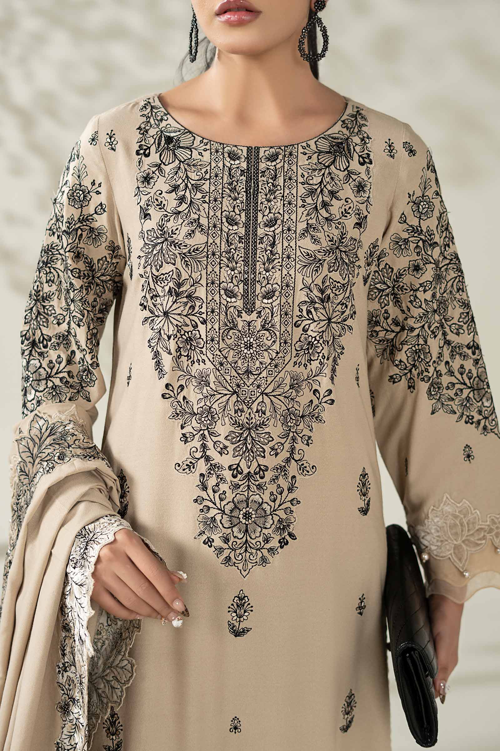 Maria B | Luxury Winter Pret 25 | DW-W25-47-BEIGE - Official Maria B stockist in UK - Sakeena London