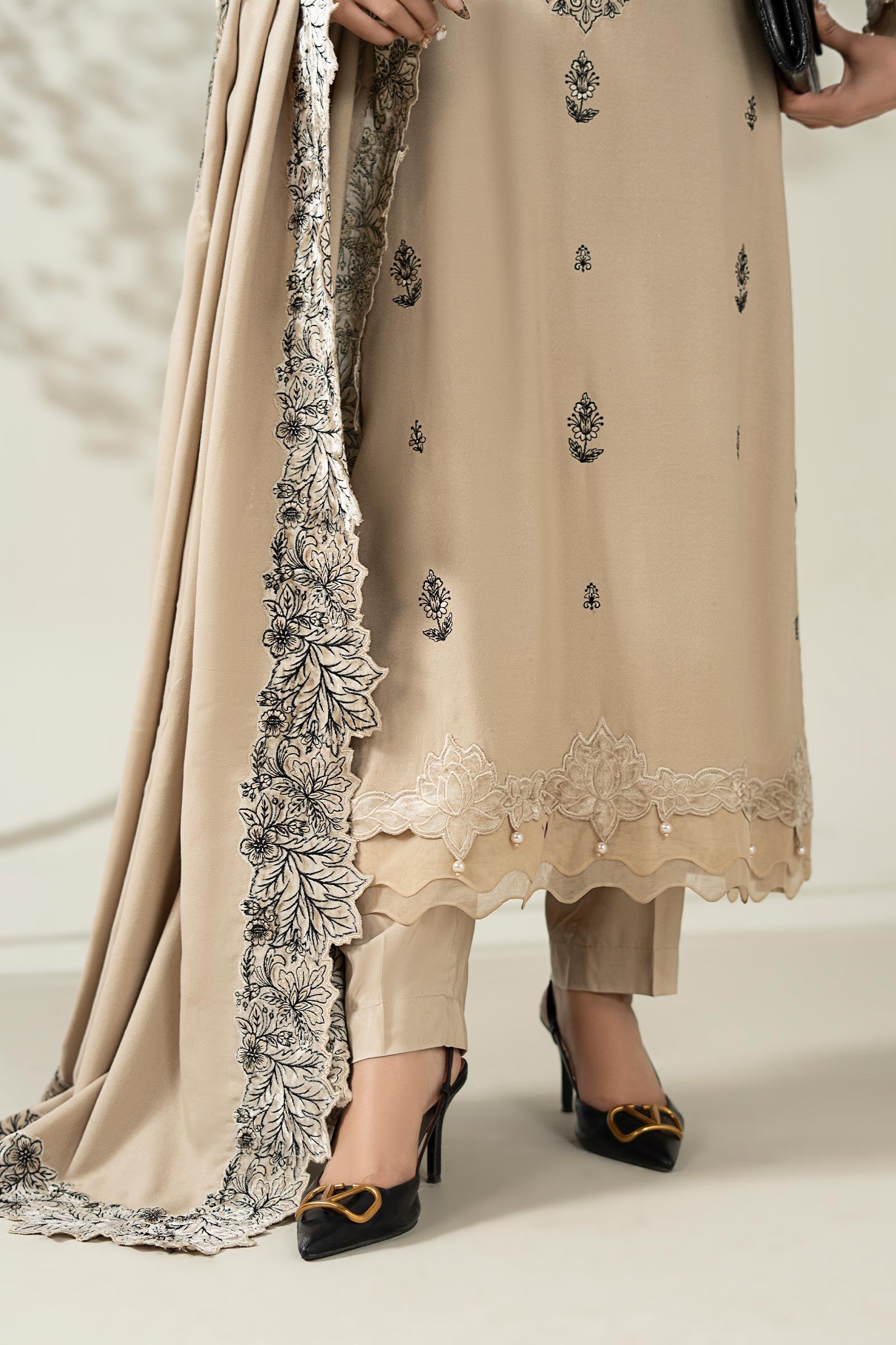 Maria B | Luxury Winter Pret 25 | DW-W25-47-BEIGE - Official Maria B stockist in UK - Sakeena London