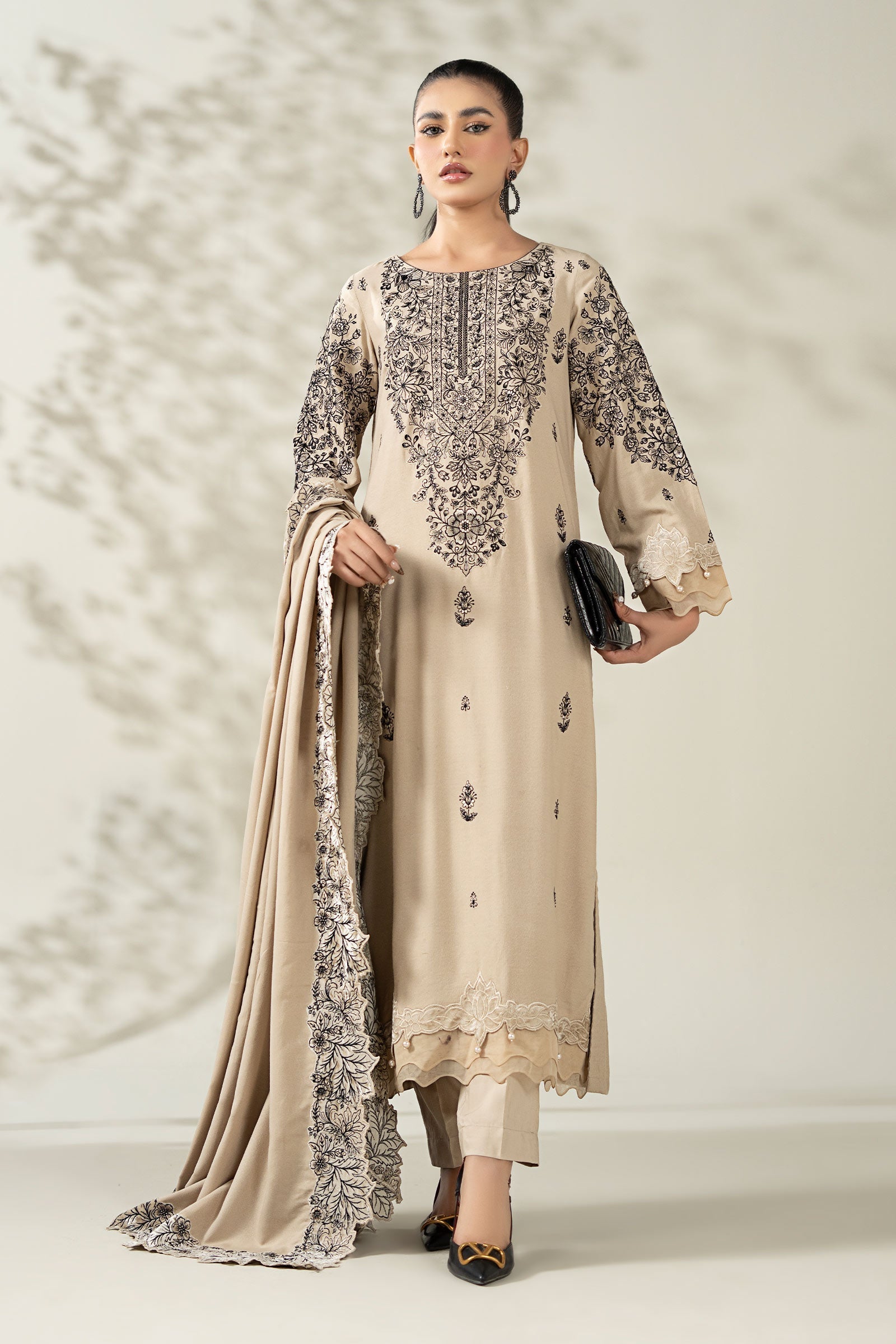 Maria B | Luxury Winter Pret 25 | DW-W25-47-BEIGE - Official Maria B stockist in UK - Sakeena London