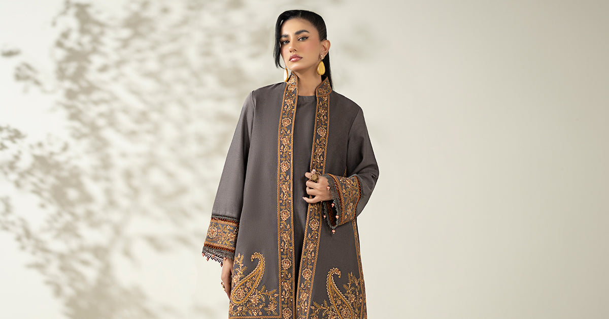 Maria B | Luxury Winter Pret 25 | DW-W25-49-Grey - Official Maria B stockist in UK - Sakeena London