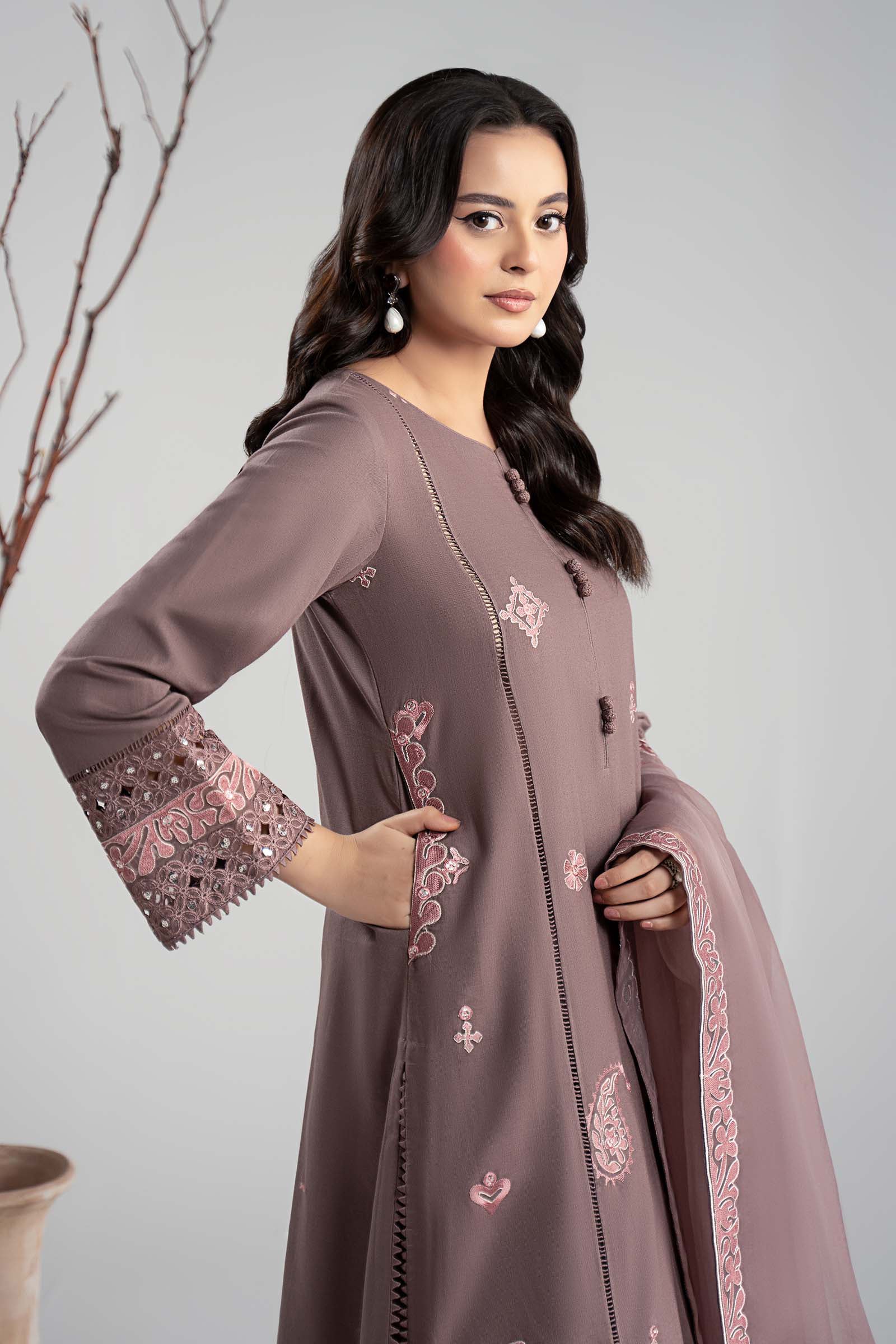 Maria B | Luxury Winter Pret 25 | DW-W25-54-Peachy Pink - Official Maria B stockist in UK - Sakeena London