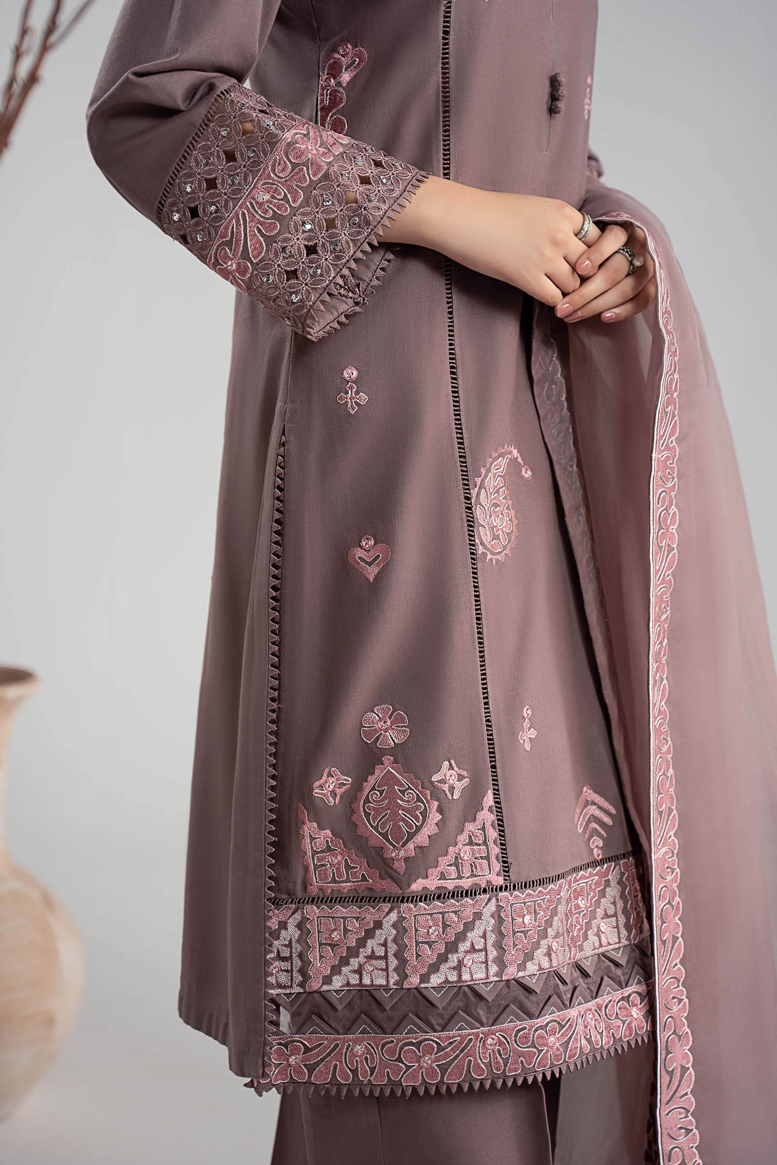 Maria B | Luxury Winter Pret 25 | DW-W25-54-Peachy Pink - Official Maria B stockist in UK - Sakeena London