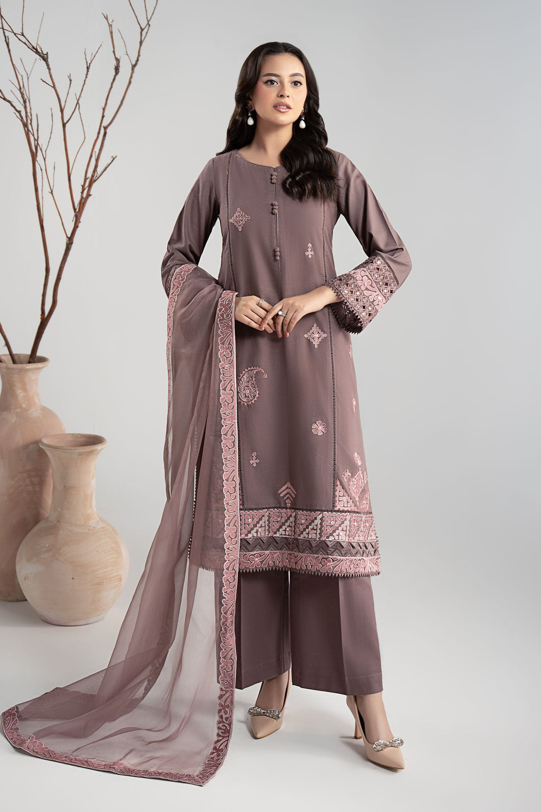 Maria B | Luxury Winter Pret 25 | DW-W25-54-Peachy Pink - Official Maria B stockist in UK - Sakeena London