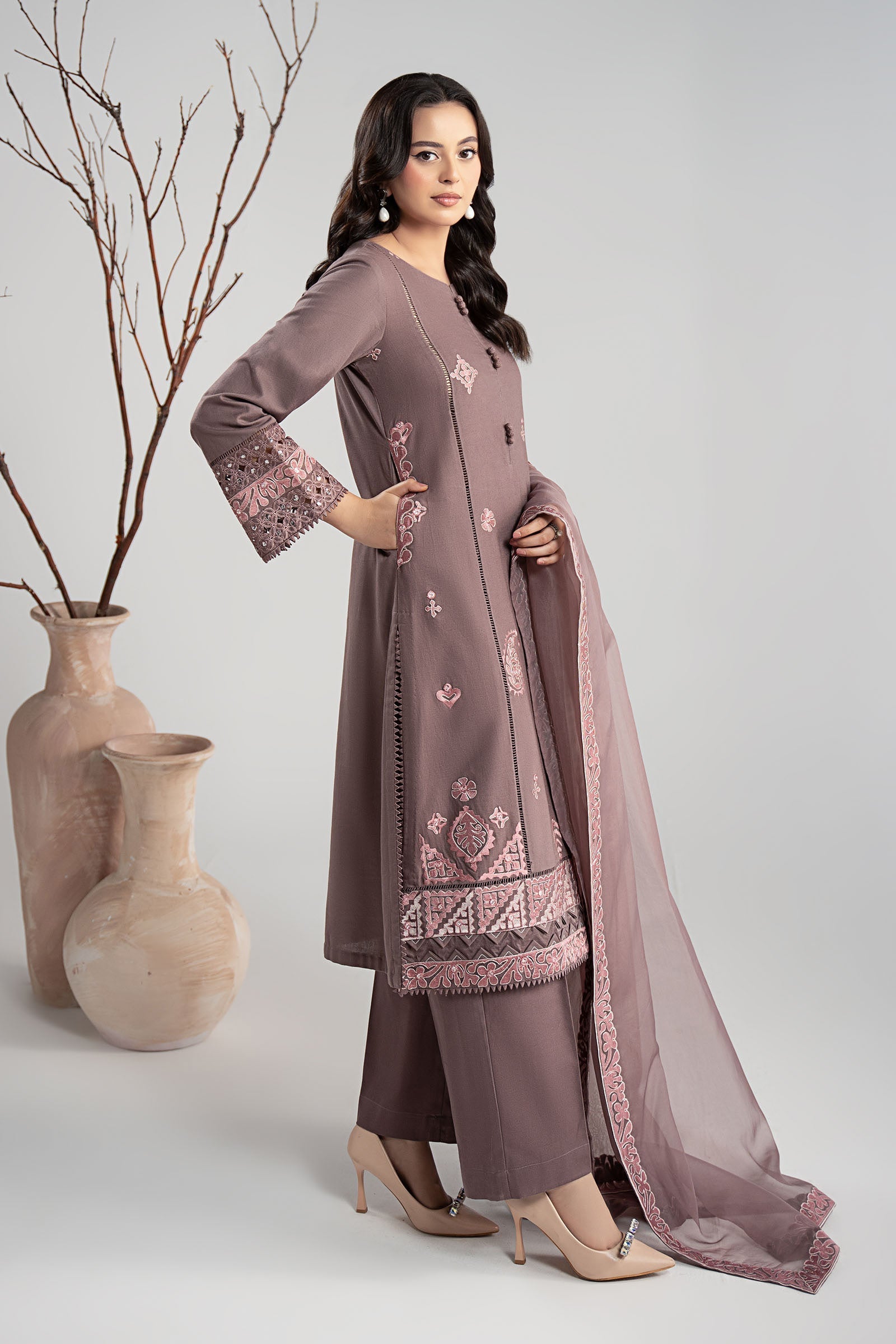 Maria B | Luxury Winter Pret 25 | DW-W25-54-Peachy Pink - Official Maria B stockist in UK - Sakeena London