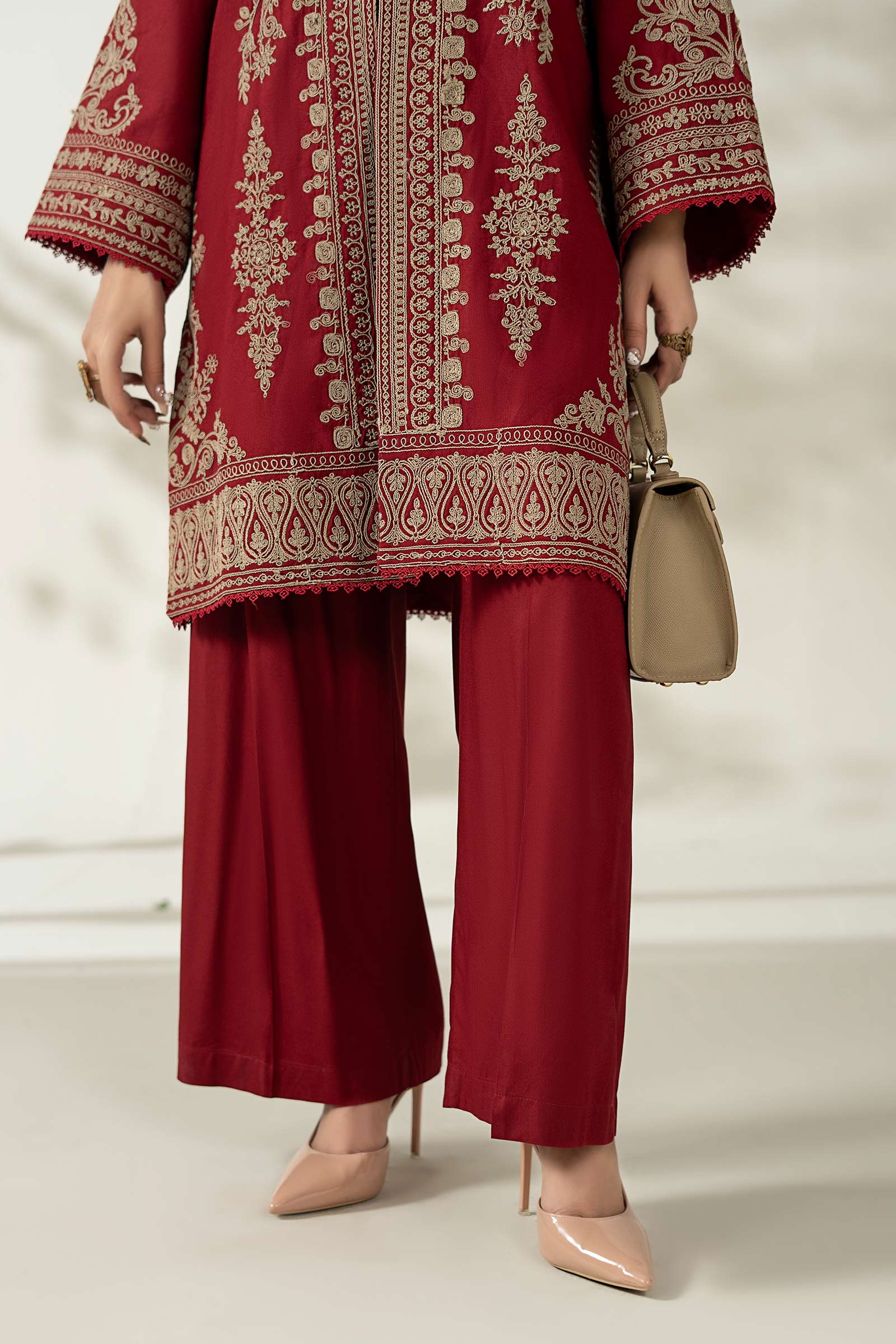 Maria B | Luxury Winter Pret 25 | DW-W25-58-Maroon - Official Maria B stockist in UK - Sakeena London