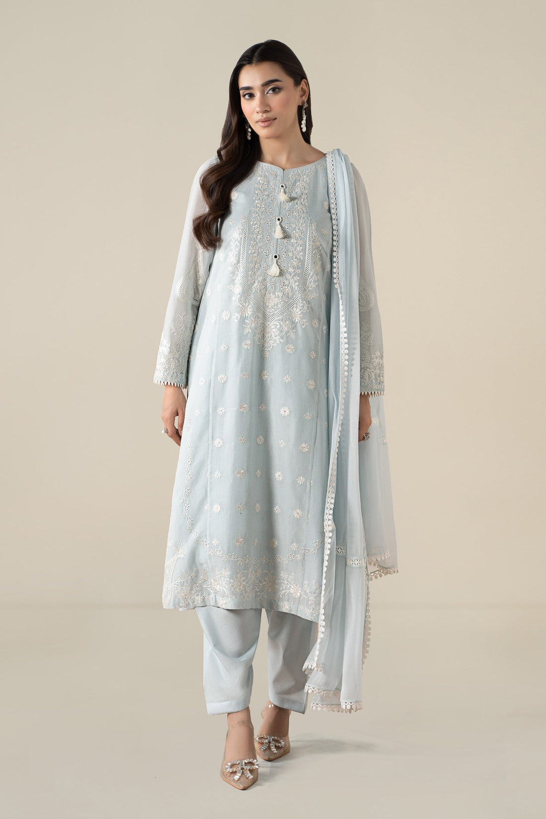 Maria B | Pre Fall Dresses | 3 Piece Embroidered Paper Cotton Suit GG - Official Maria B stockist in UK - Sakeena London