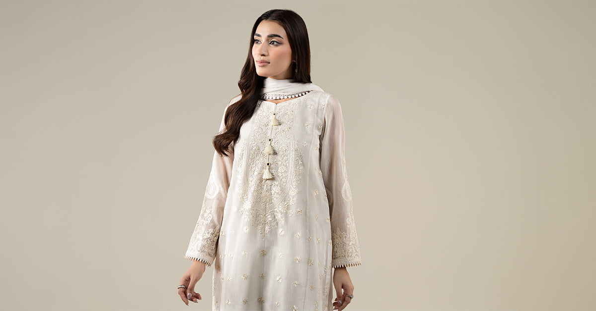 Maria B | Luxury Winter Pret 25 | DW-EA25-76-Off White - Official Maria B stockist in UK - Sakeena London