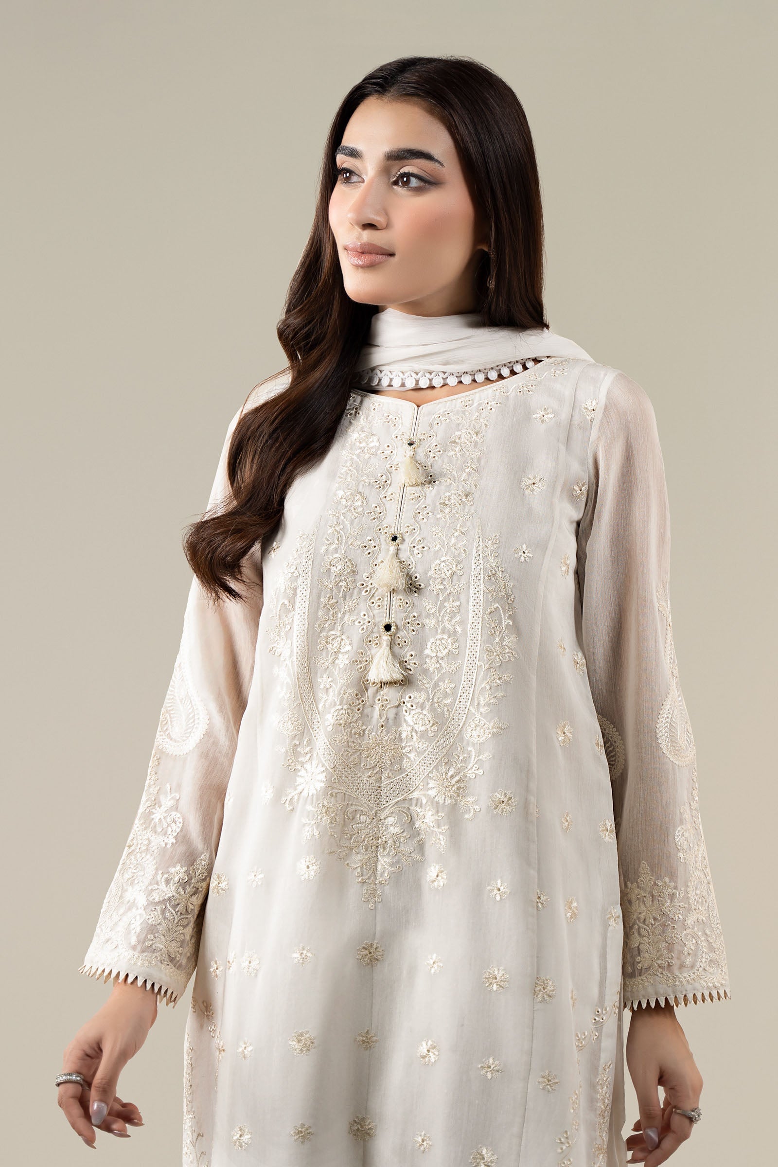 Maria B | Luxury Winter Pret 25 | DW-EA25-76-Off White - Official Maria B stockist in UK - Sakeena London