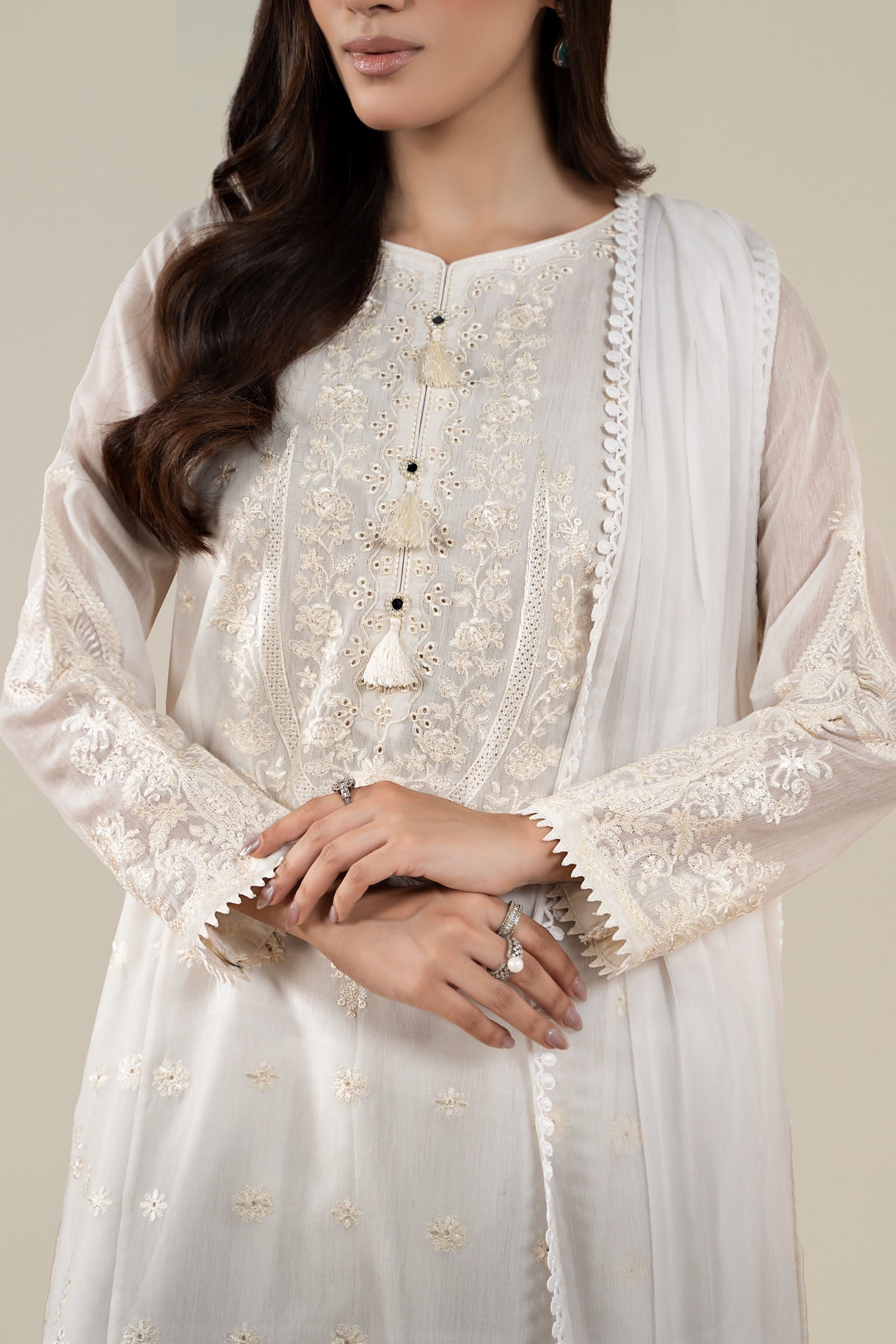 Maria B | Luxury Winter Pret 25 | DW-EA25-76-Off White - Official Maria B stockist in UK - Sakeena London
