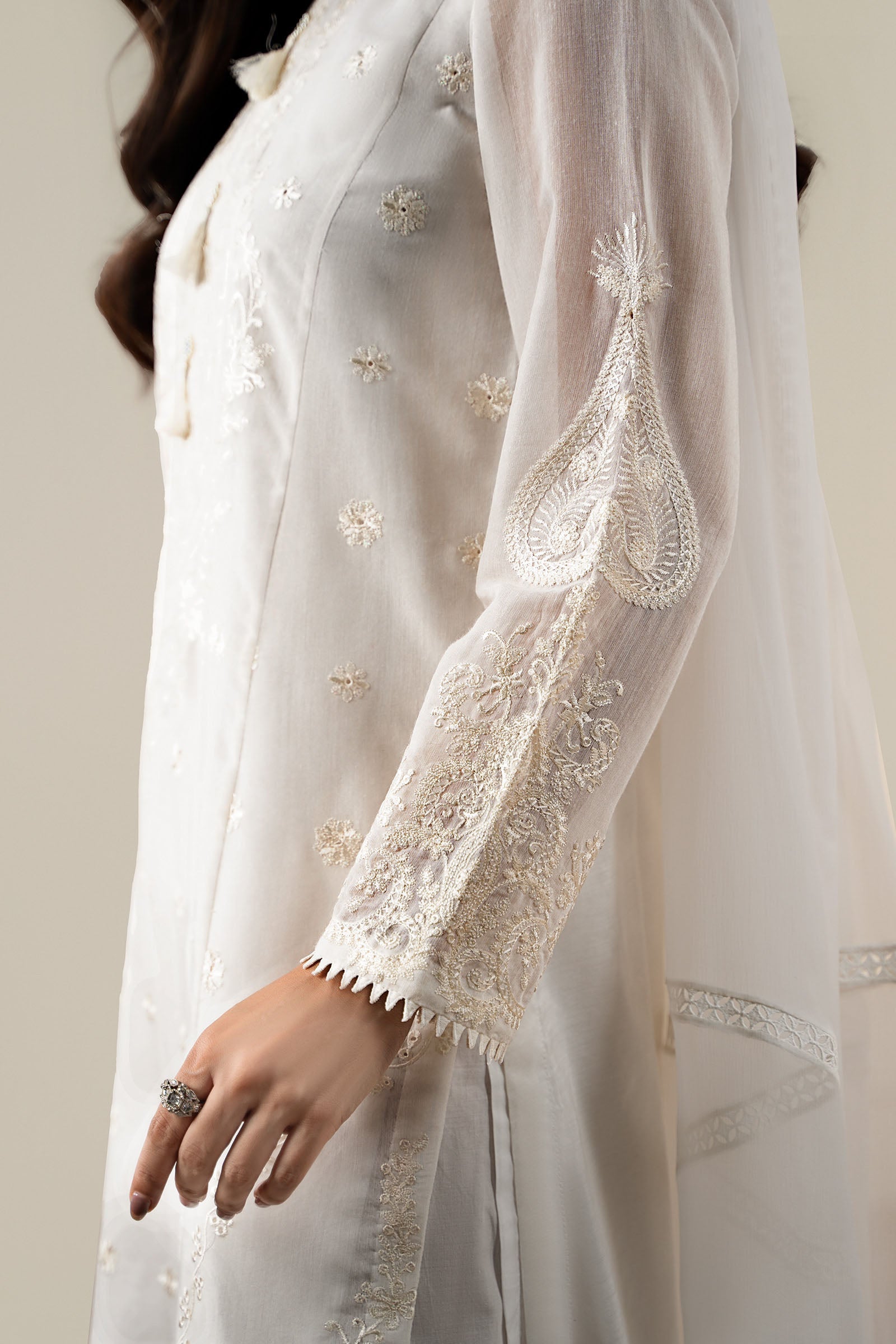 Maria B | Luxury Winter Pret 25 | DW-EA25-76-Off White - Official Maria B stockist in UK - Sakeena London