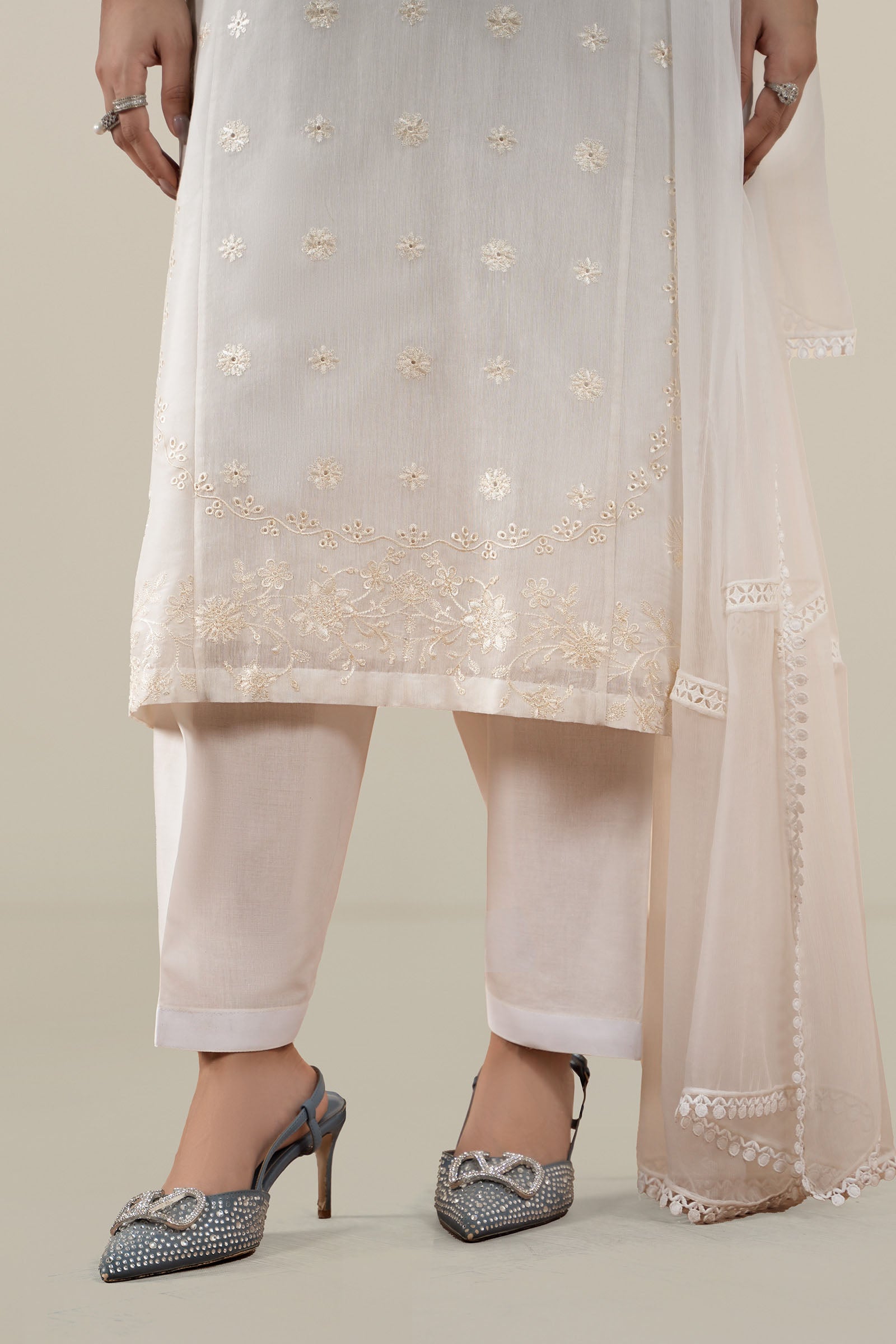 Maria B | Luxury Winter Pret 25 | DW-EA25-76-Off White - Official Maria B stockist in UK - Sakeena London