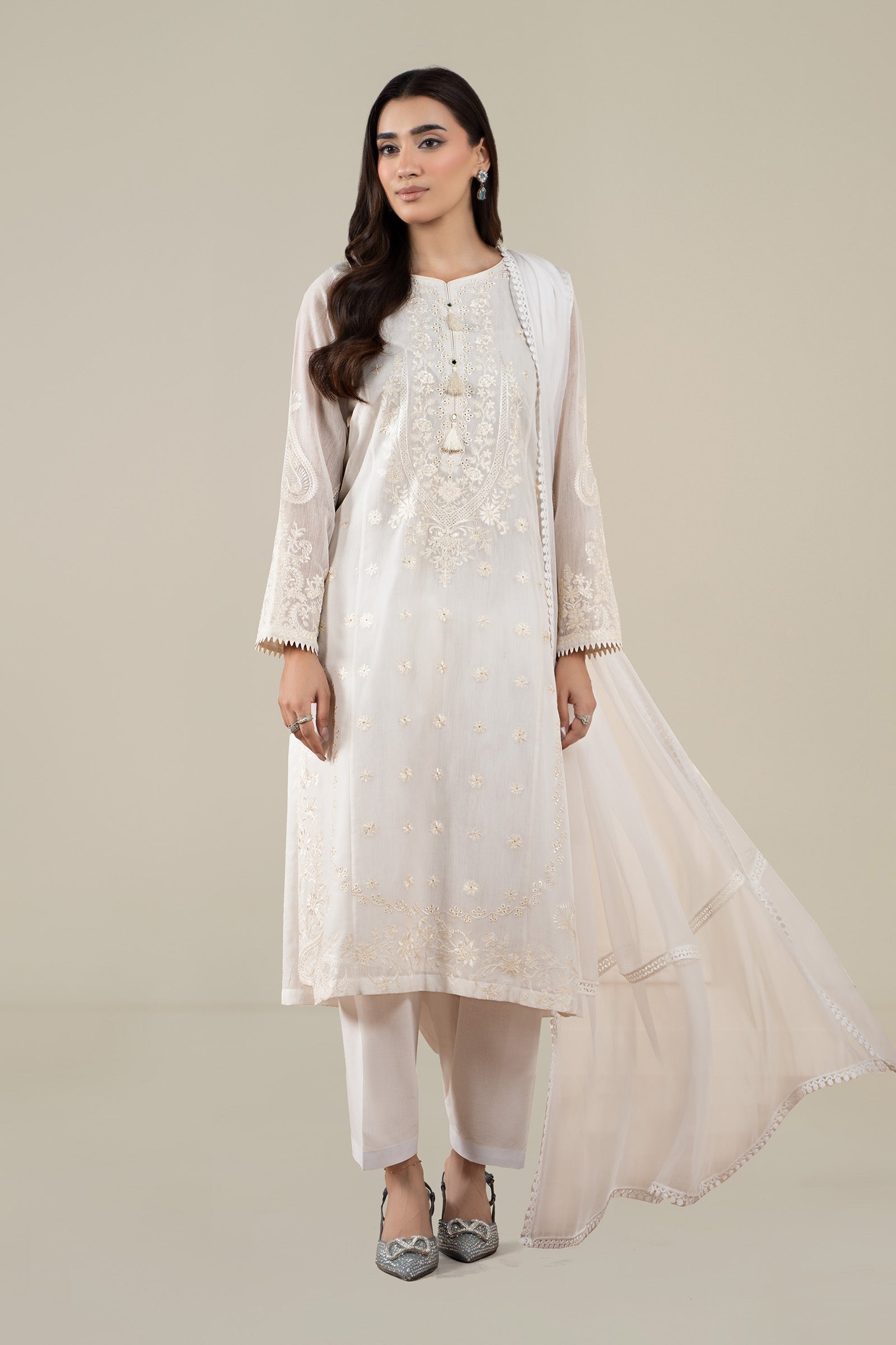 Maria B | Luxury Winter Pret 25 | DW-EA25-76-Off White - Official Maria B stockist in UK - Sakeena London