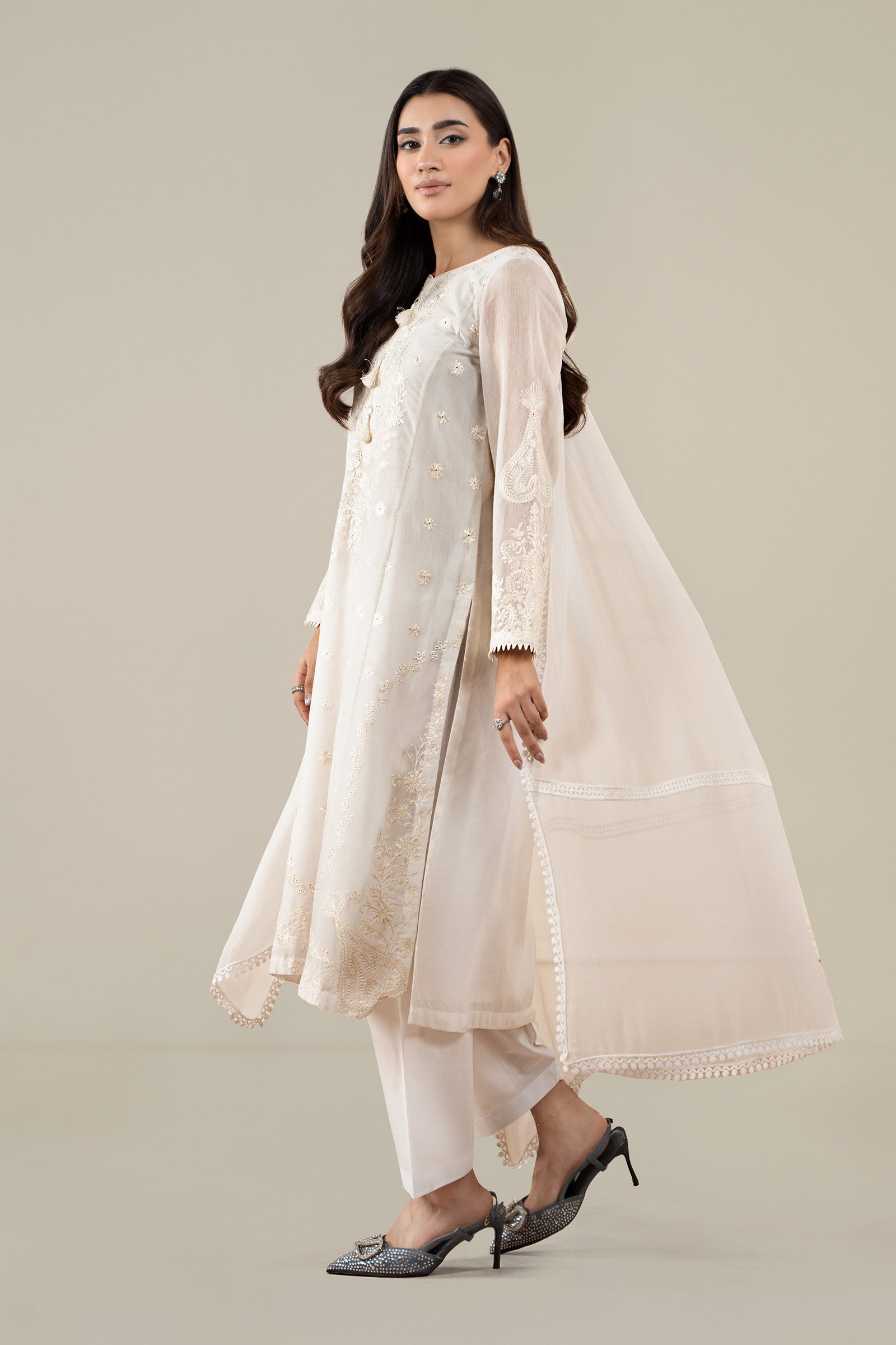 Maria B | Luxury Winter Pret 25 | DW-EA25-76-Off White - Official Maria B stockist in UK - Sakeena London