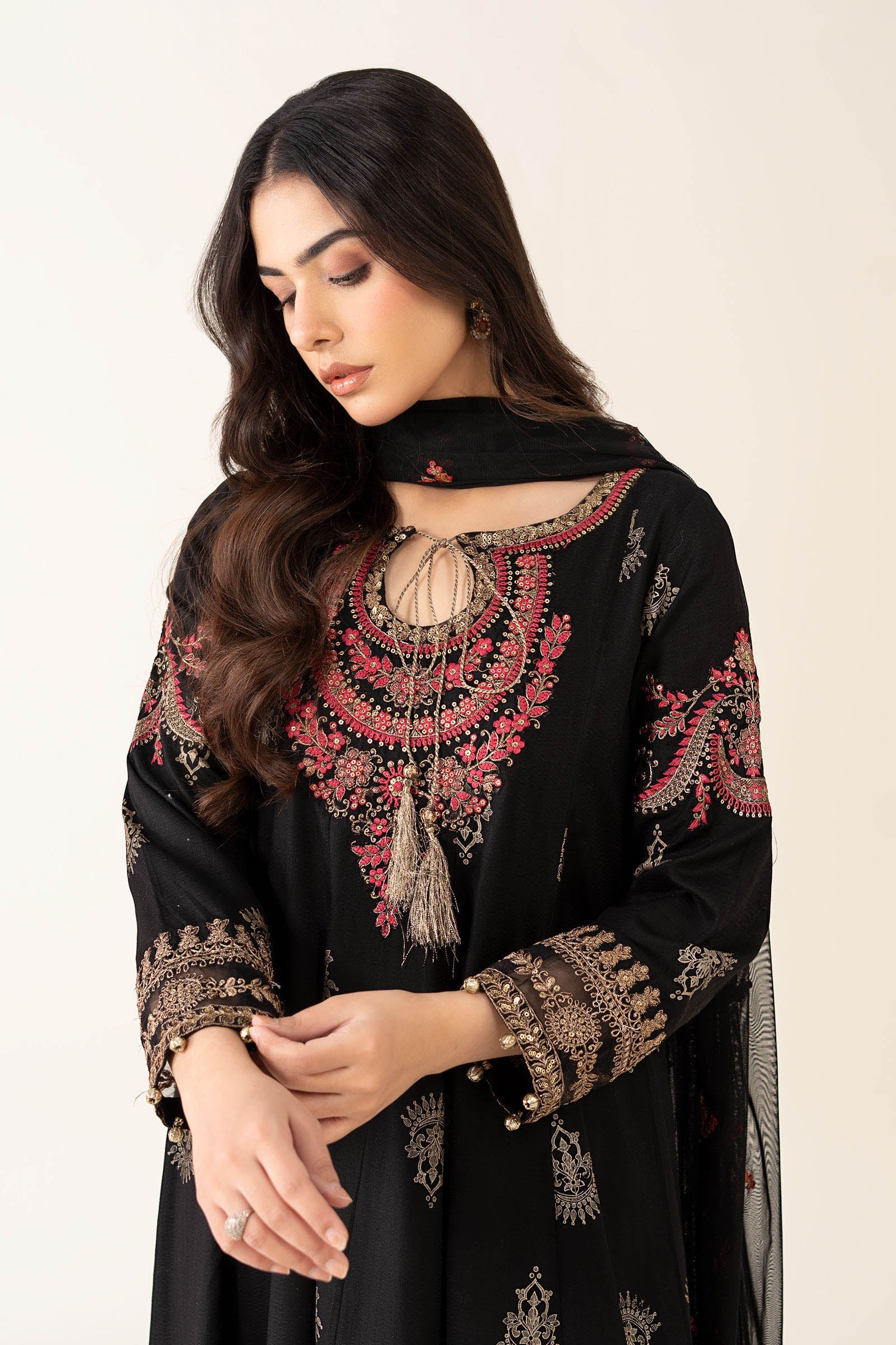 Maria B | Luxury Winter Pret 25 | DW-EF22-13R1-Black - Official Maria B stockist in UK - Sakeena London