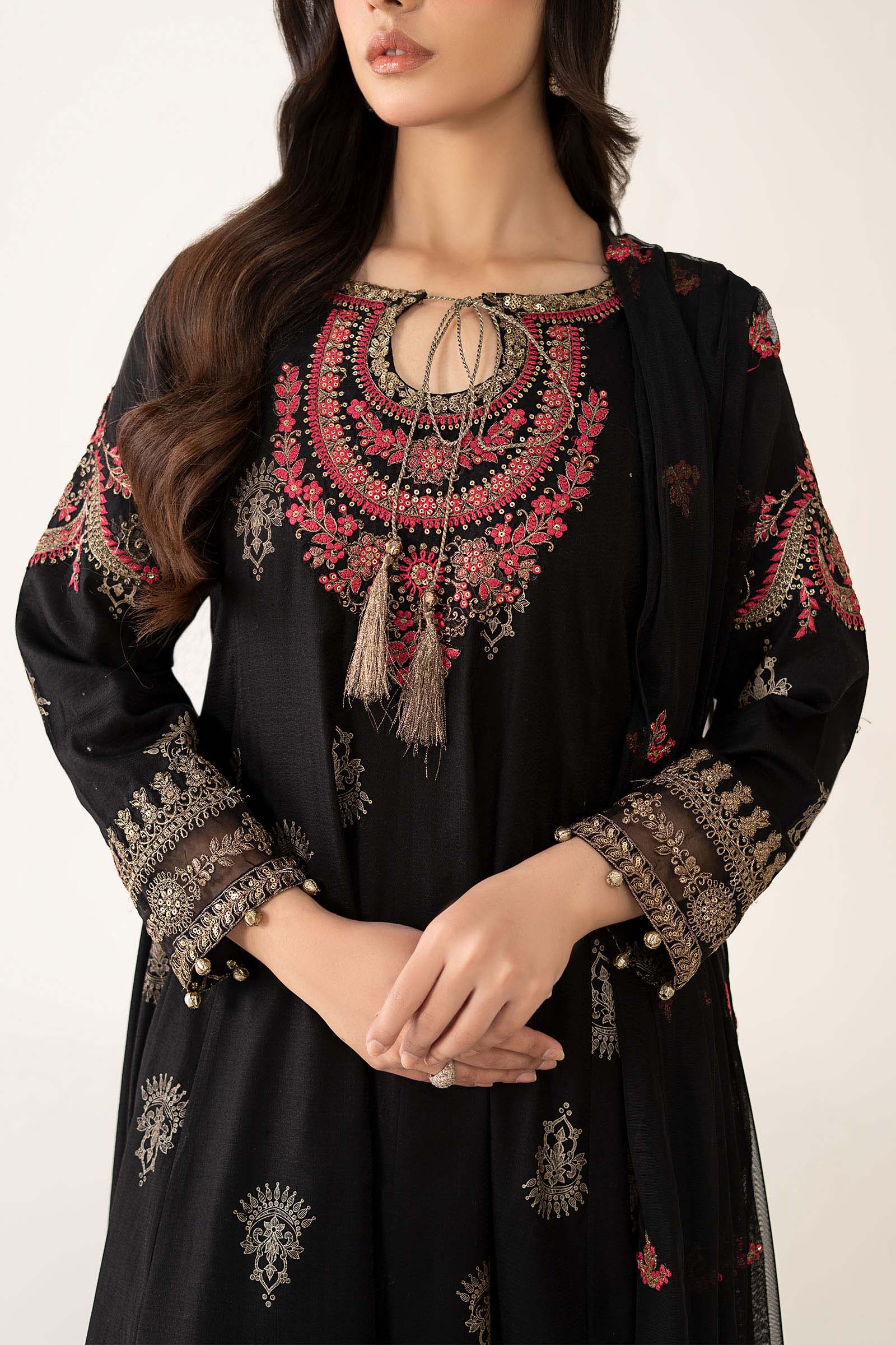 Maria B | Luxury Winter Pret 25 | DW-EF22-13R1-Black - Official Maria B stockist in UK - Sakeena London