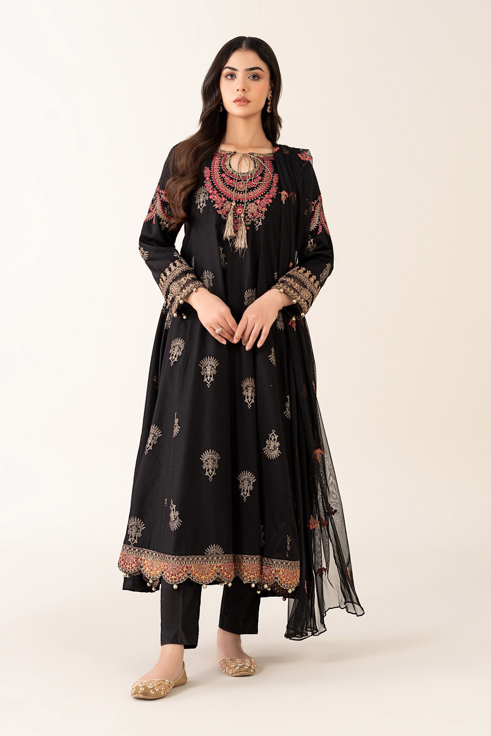 Maria B | Luxury Winter Pret 25 | DW-EF22-13R1-Black - Official Maria B stockist in UK - Sakeena London