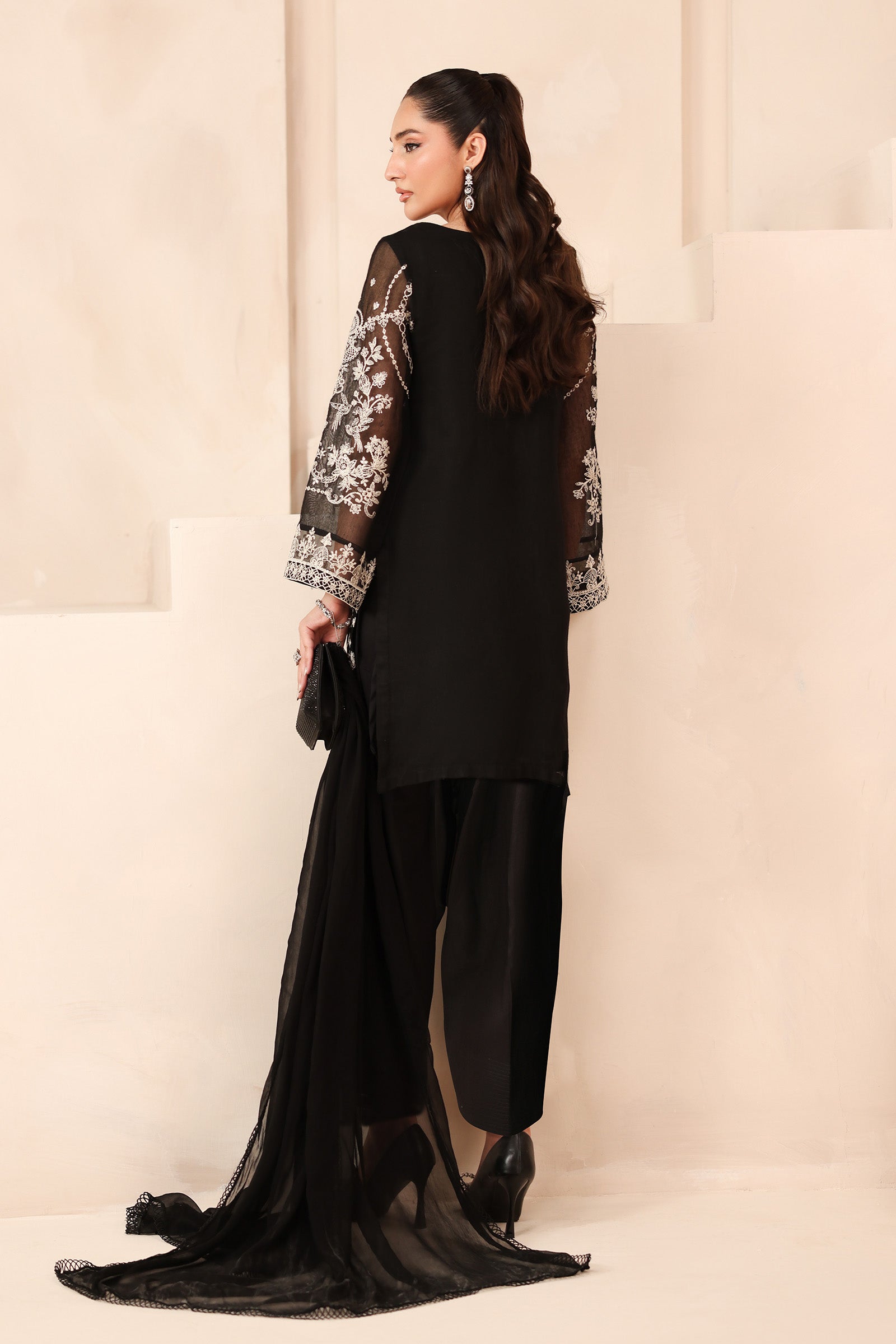Maria B | Pre Fall Dresses | 3 Piece Embroidered Cotton Net Suit Black - Official Maria B stockist in UK - Sakeena London