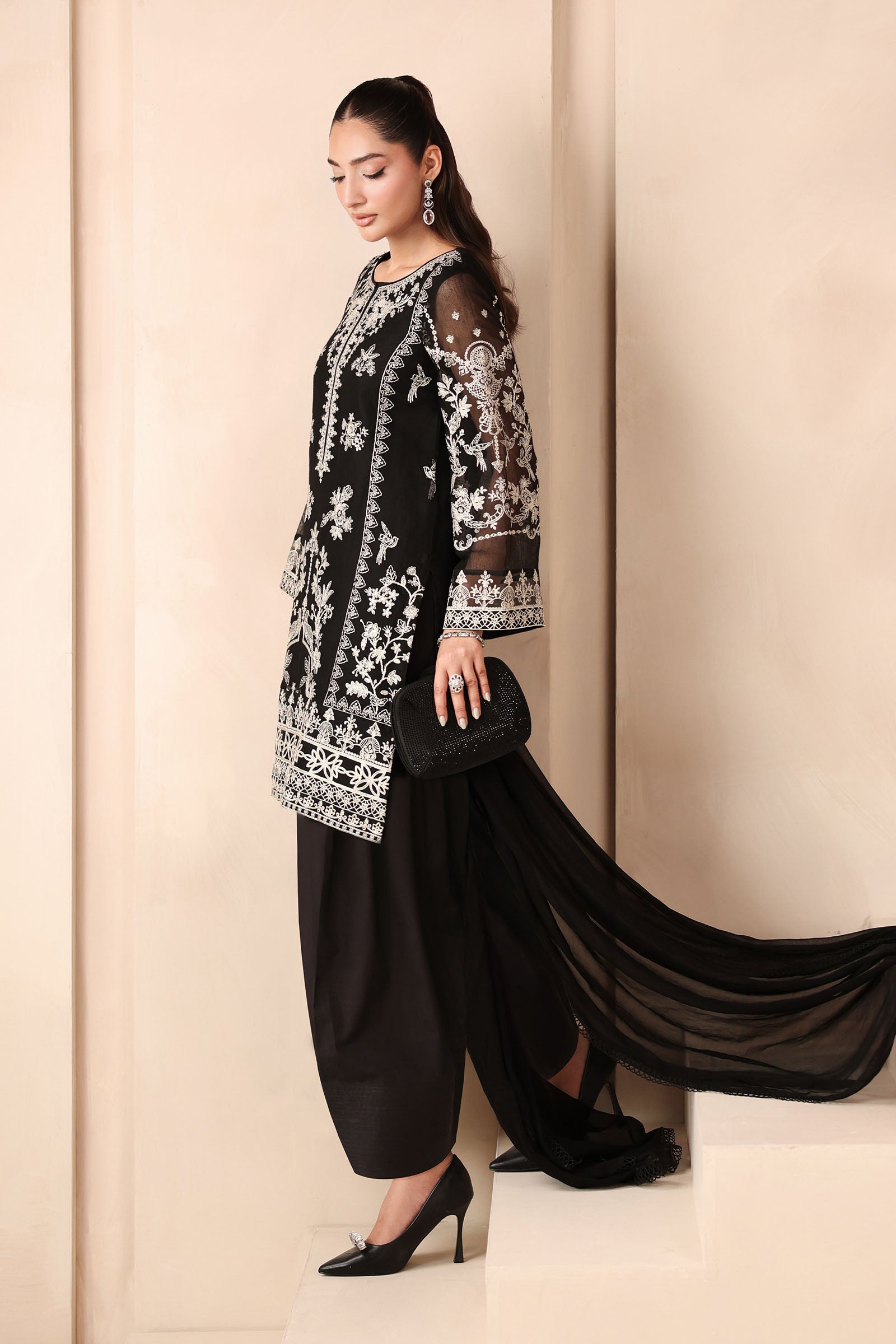 Maria B | Luxury Winter Pret 25 | DW-MN25-03-Black - Official Maria B stockist in UK - Sakeena London