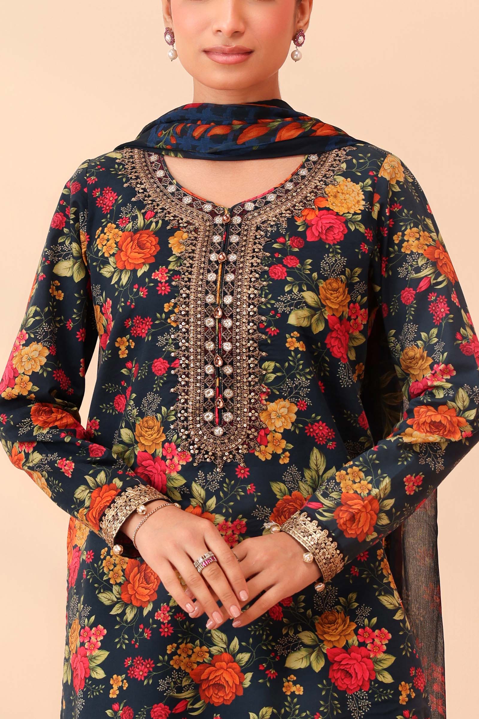 Maria B | Pre Fall Dresses | 3 Piece Embroidered Lawn Suit Deep Teal Green - Official Maria B stockist in UK - Sakeena London