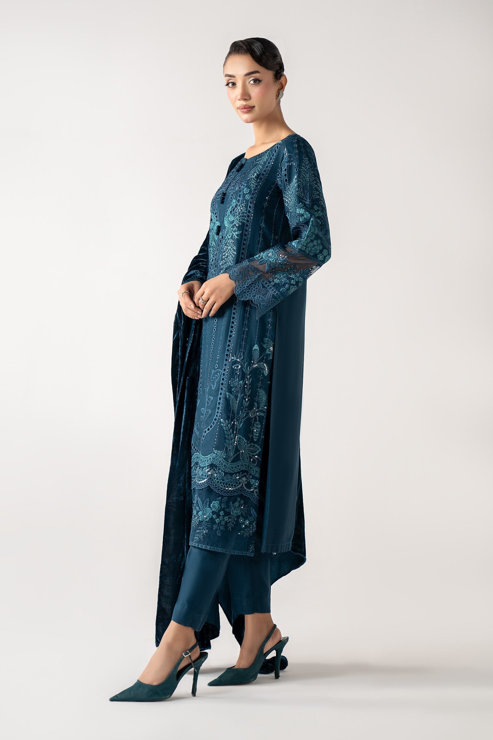 Maria B | Luxury Winter Pret 25 | DW-W25-24-Teal - Official Maria B stockist in UK - Sakeena London