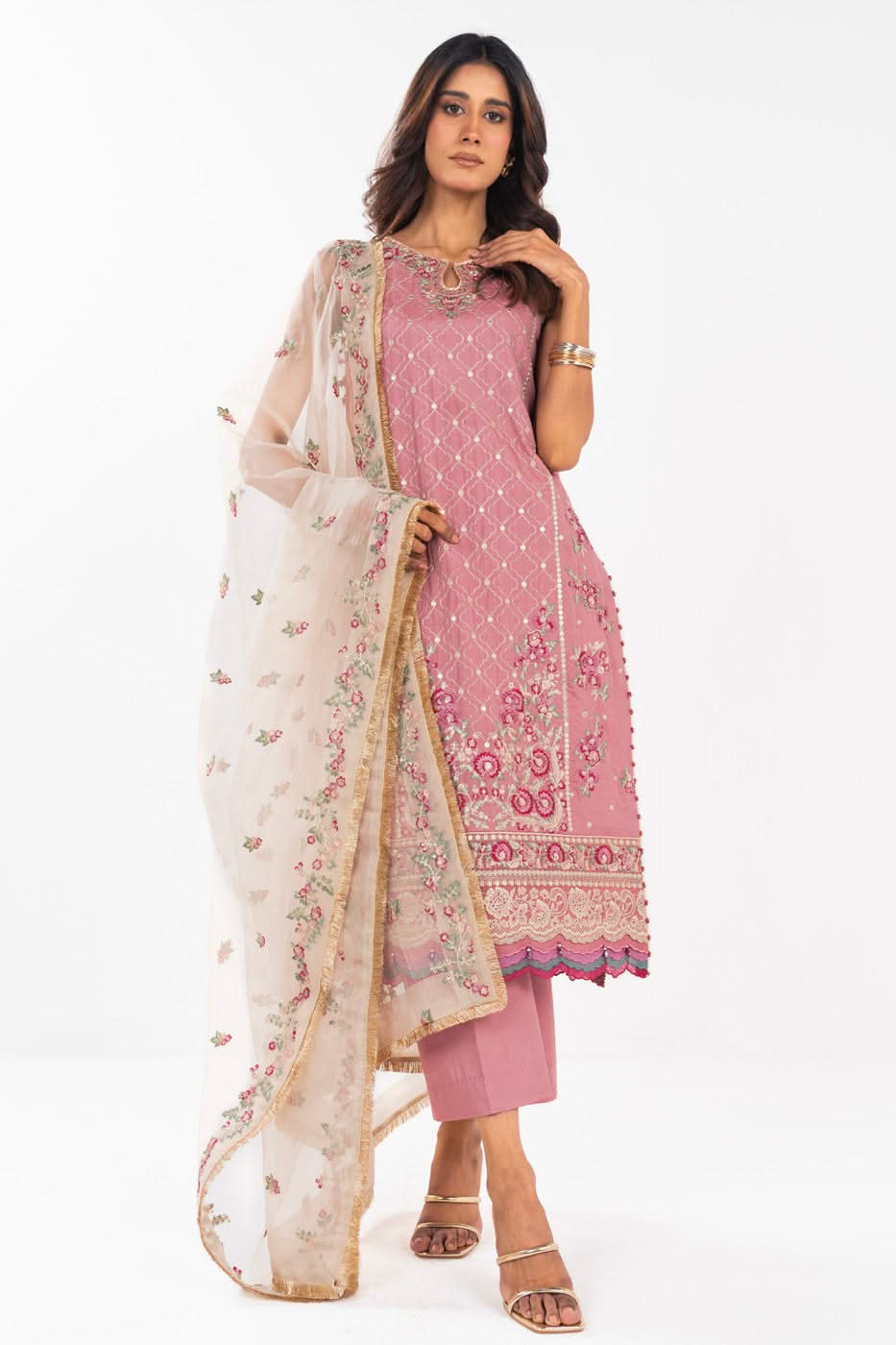 AlKaram | Festive Summer 25 | FC-11E-25-Dusty Pink - Official Alkaram stockist in UK - Sakeena London