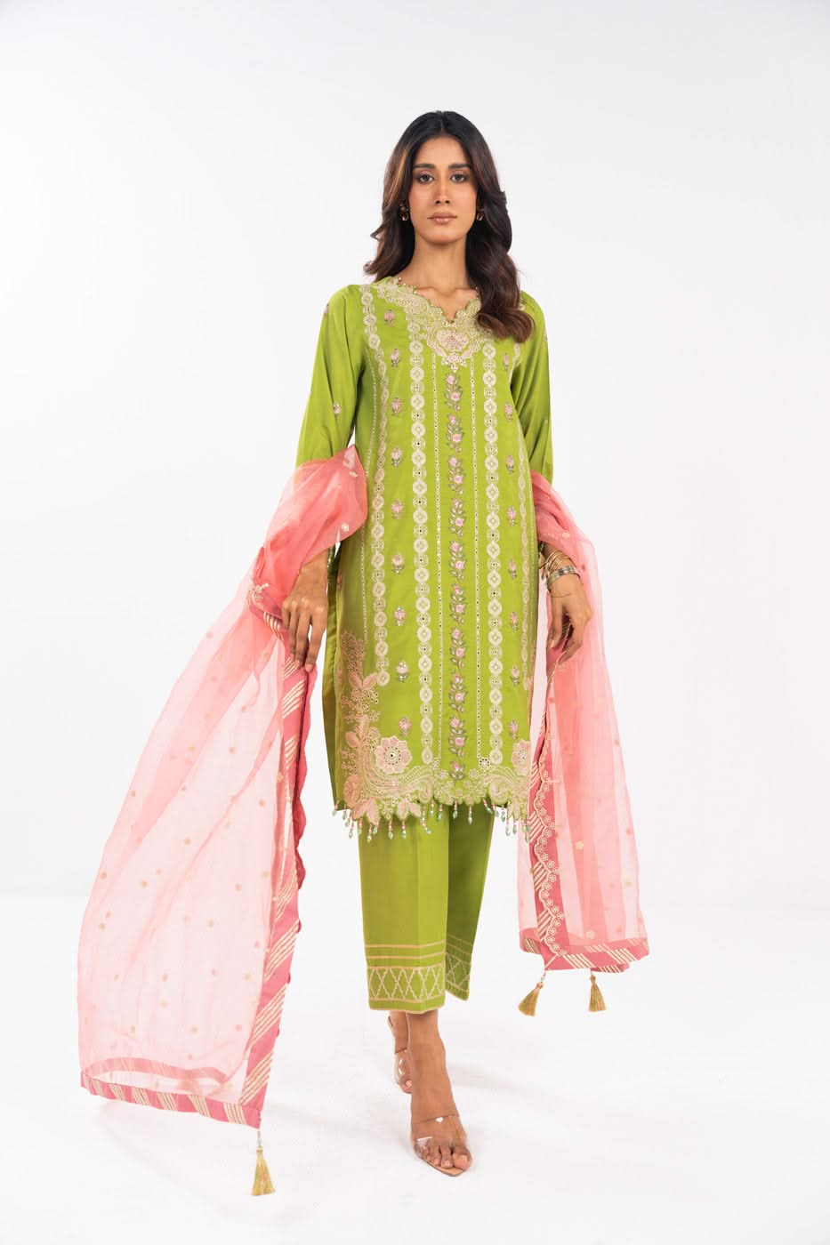AlKaram | Festive Summer 25 | FC-12E-25-Lime Green - Official Alkaram stockist in UK - Sakeena London
