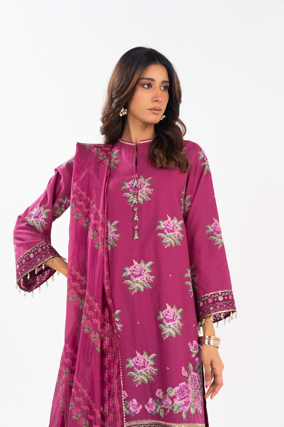 AlKaram | Festive Summer 25 | FC-17G-25-Magenta - Official Alkaram stockist in UK - Sakeena London