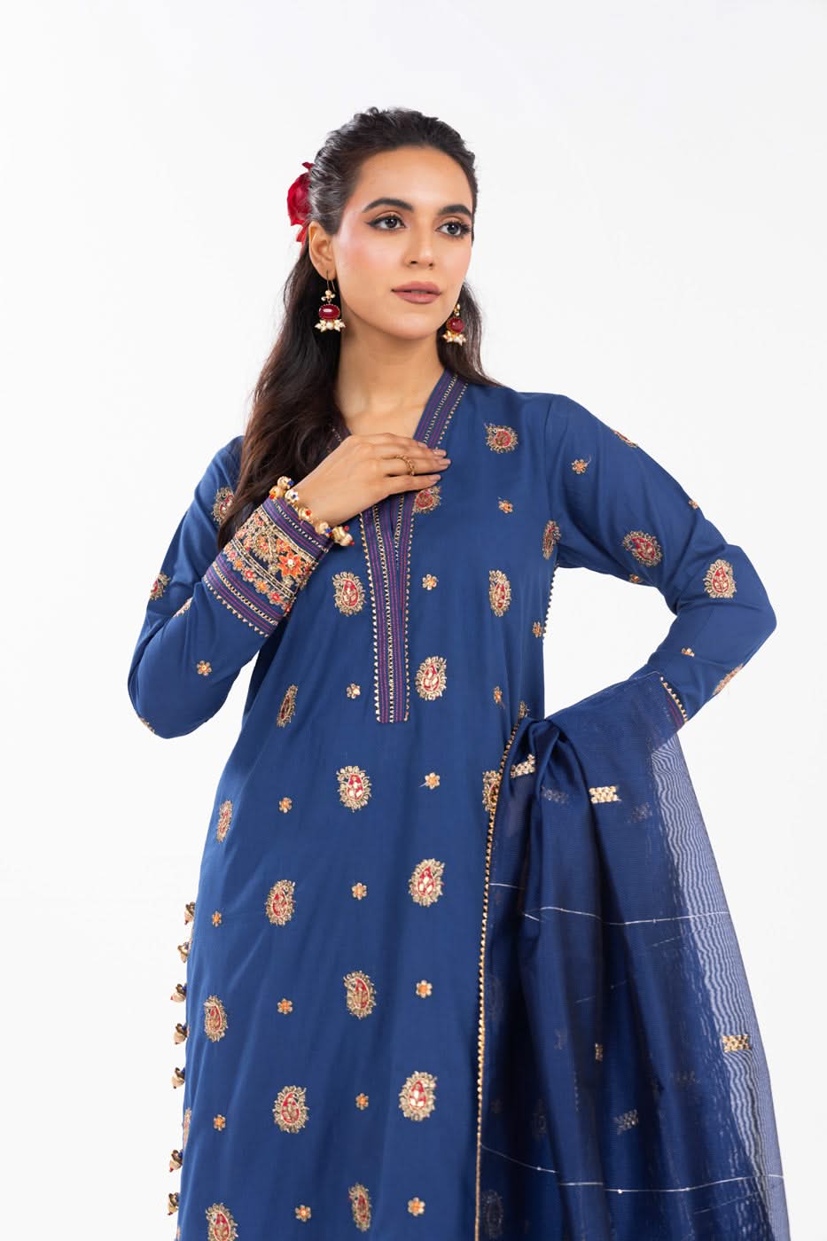 AlKaram | Festive Summer 25 | FC-2A-25-Dark Blue - Official Alkaram stockist in UK - Sakeena London