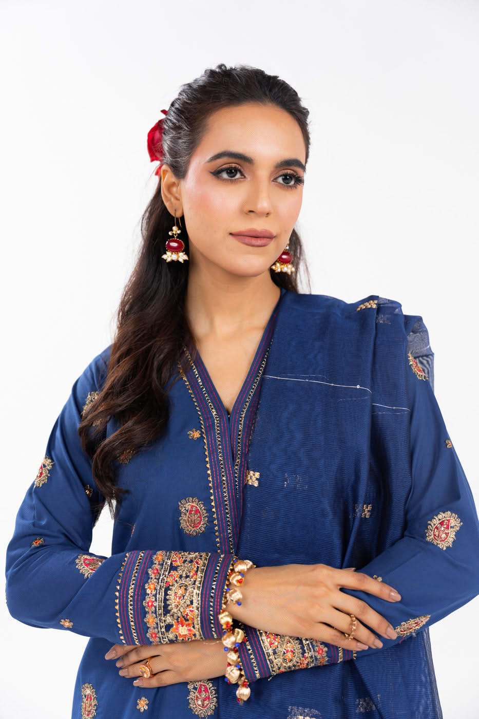 AlKaram | Festive Summer 25 | FC-2A-25-Dark Blue - Official Alkaram stockist in UK - Sakeena London