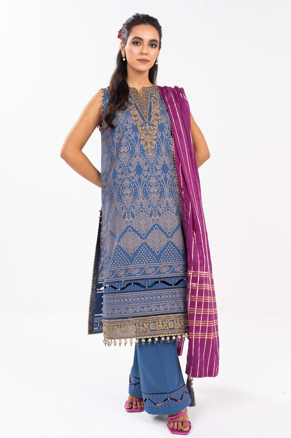 AlKaram | Festive Summer 25 | FC-34N-25-Persian Blue - Official Alkaram stockist in UK - Sakeena London