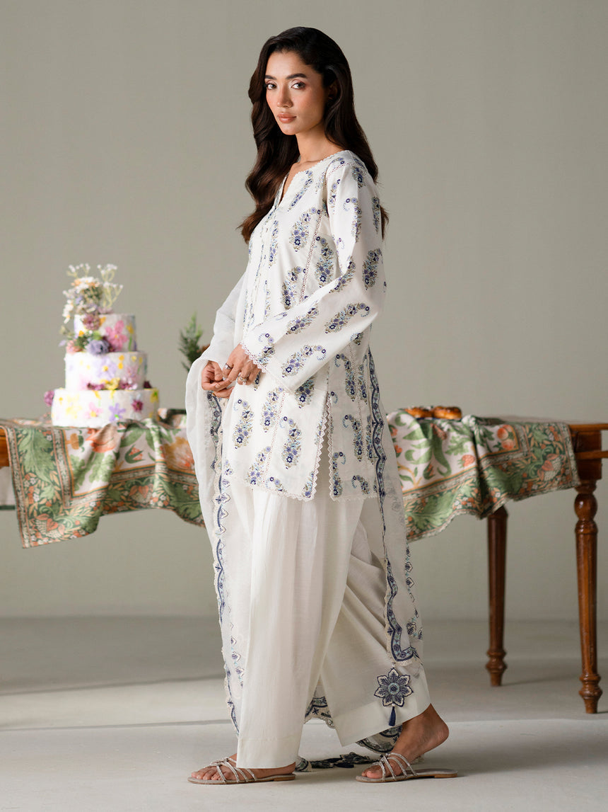 Faiza Faisal | FNF Printed Lawn | IVORY PETALS