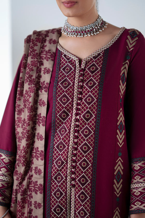 Maryum N Maria | Noore Winters 25 | 3 Piece Embroidered Khaddar MALALAI - FSU5670 - Official Maryum N Maria stockist in UK - Sakeena London