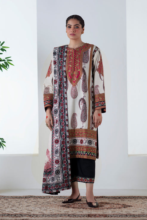 Maryum N Maria | Noore Winters 25 | 3 Piece Embroidered Khaddar ZOHAL - FSU5678 - Official Maryum N Maria stockist in UK - Sakeena London