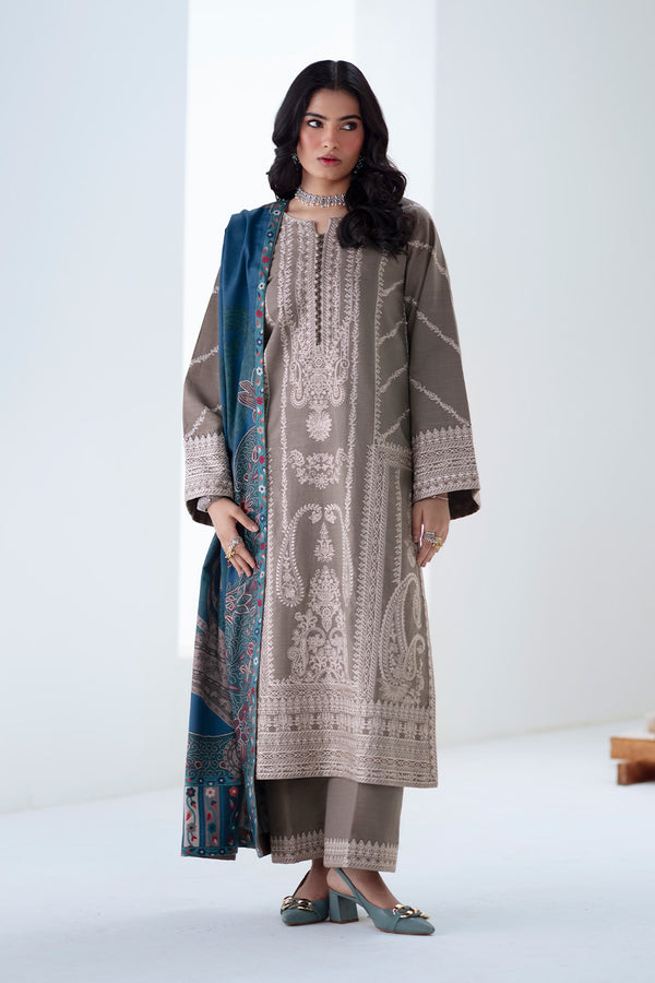 Maryum N Maria | Noore Winters 25 | 3 Piece Embroidered Khaddar ANGEZA - FSU5679 - Official Maryum N Maria stockist in UK - Sakeena London