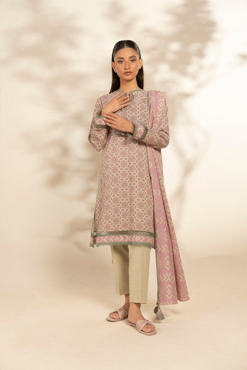 Al Karam | Winter 25 | FW-106.1-25-1-Pink/Off White - Official Al Karam stockist in UK - Sakeena London