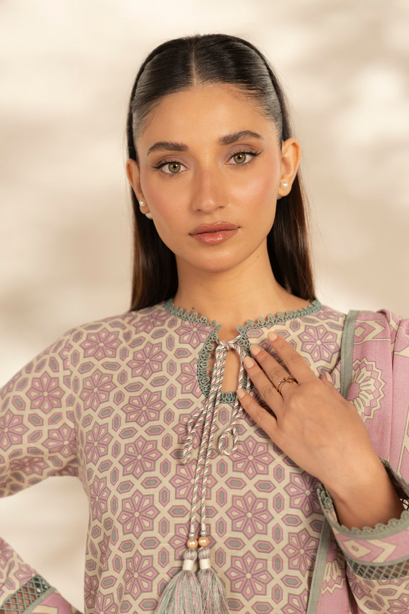 Al Karam | Winter 25 | FW-106.1-25-1-Pink/Off White - Official Al Karam stockist in UK - Sakeena London