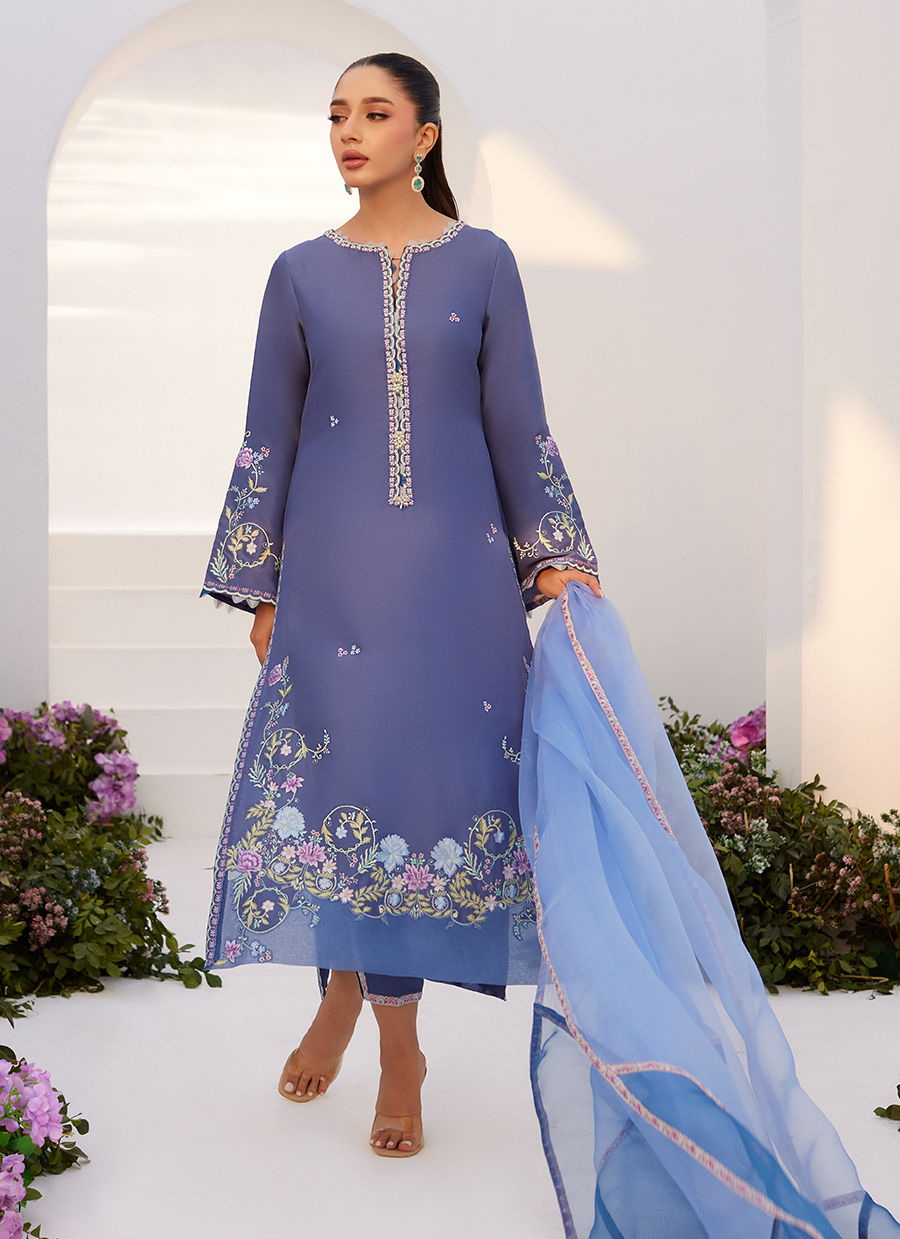Farah Talib Aziz | Zaza Luxe Pret 24 | ALO BLUE EMBROIDERED SHIRT AND DUPATTA - Official Farah Talib Aziz stockist in UK - Sakeena London