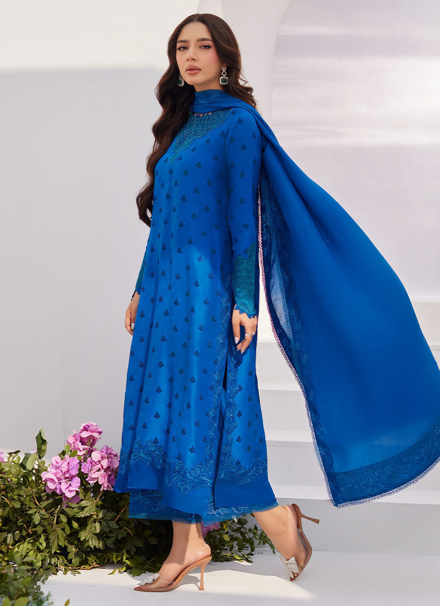 Farah Talib Aziz | Zaza Luxe Pret 24 | CHARR BLUE EMBROIDERED RAW SILK SHIRT AND DUPATTA - Official Farah Talib Aziz stockist in UK - Sakeena London