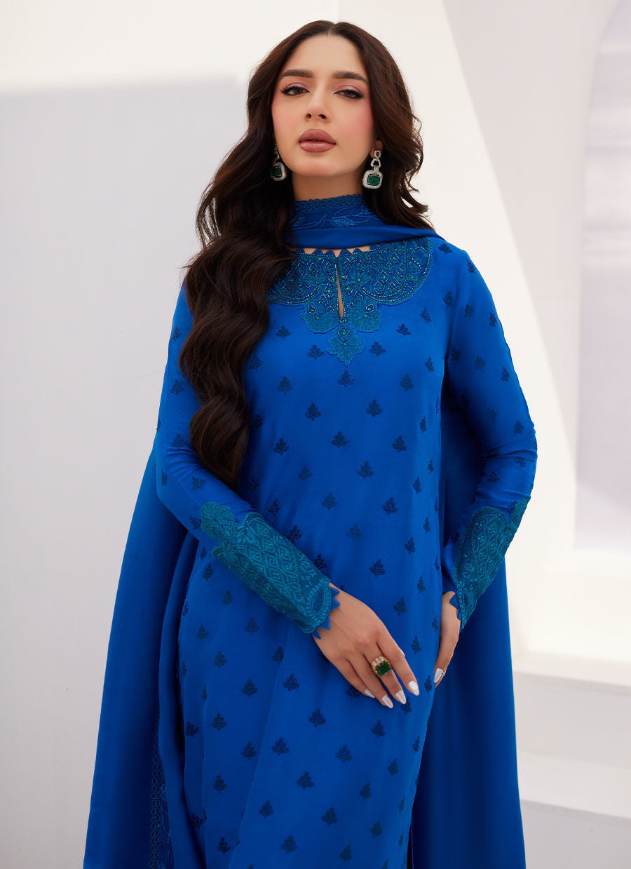 Farah Talib Aziz | Zaza Luxe Pret 24 | CHARR BLUE EMBROIDERED RAW SILK SHIRT AND DUPATTA - Official Farah Talib Aziz stockist in UK - Sakeena London