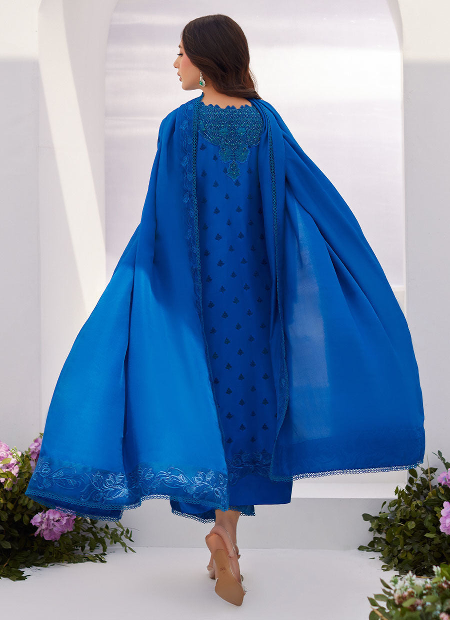 Farah Talib Aziz | Zaza Luxe Pret 24 | CHARR BLUE EMBROIDERED RAW SILK SHIRT AND DUPATTA - Official Farah Talib Aziz stockist in UK - Sakeena London