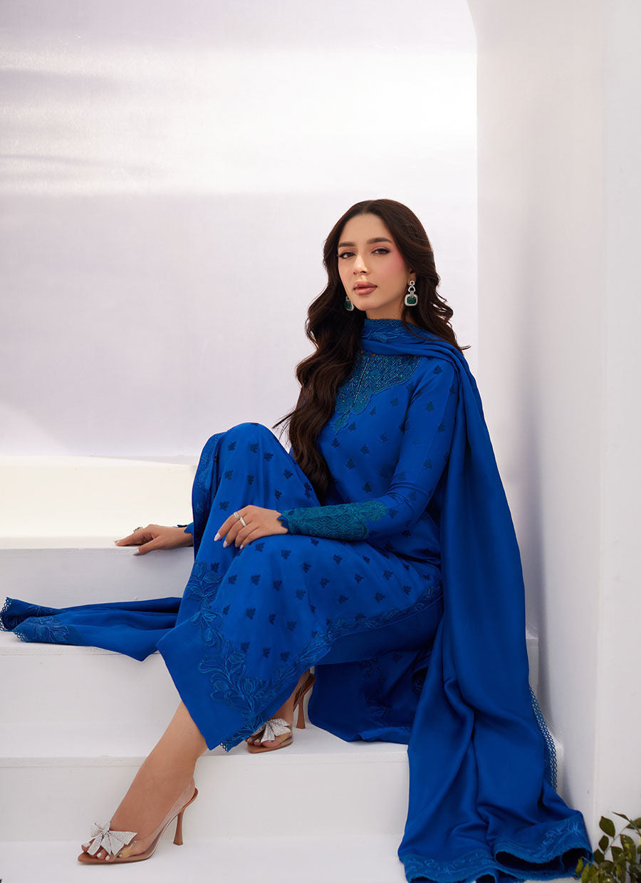 Farah Talib Aziz | Zaza Luxe Pret 24 | CHARR BLUE EMBROIDERED RAW SILK SHIRT AND DUPATTA - Official Farah Talib Aziz stockist in UK - Sakeena London